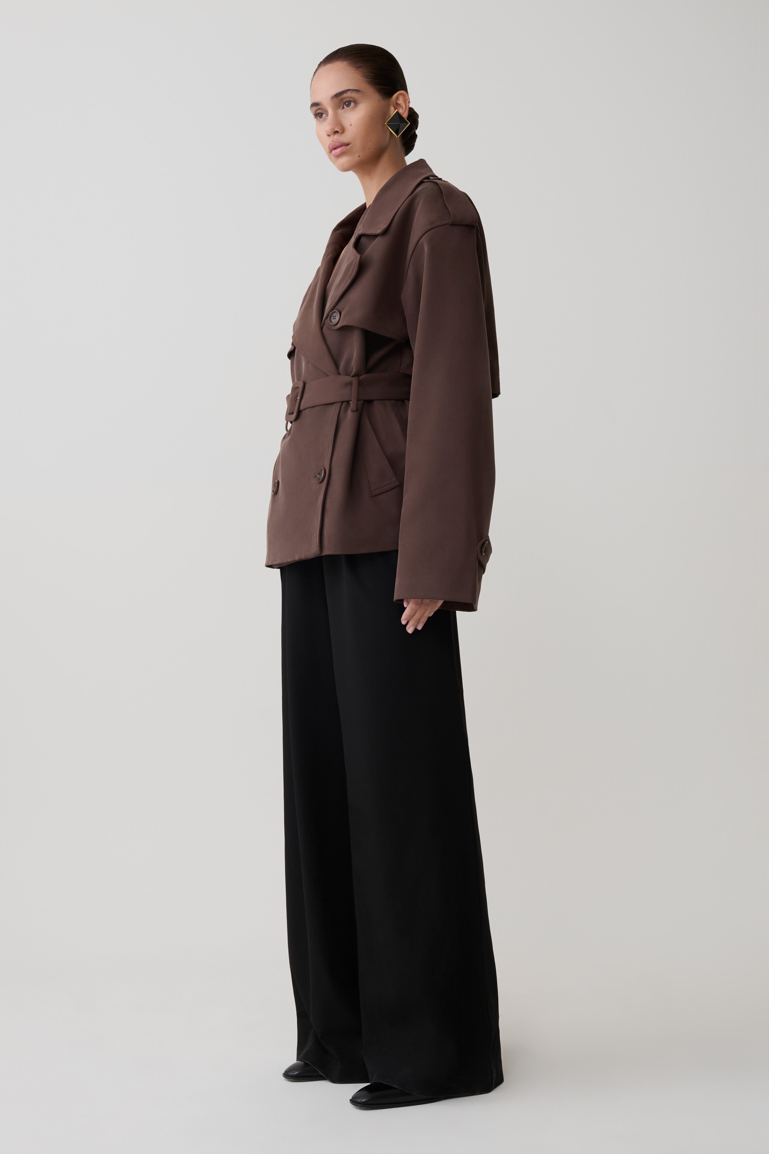 Alden Short Trench Jacket - Chocolate