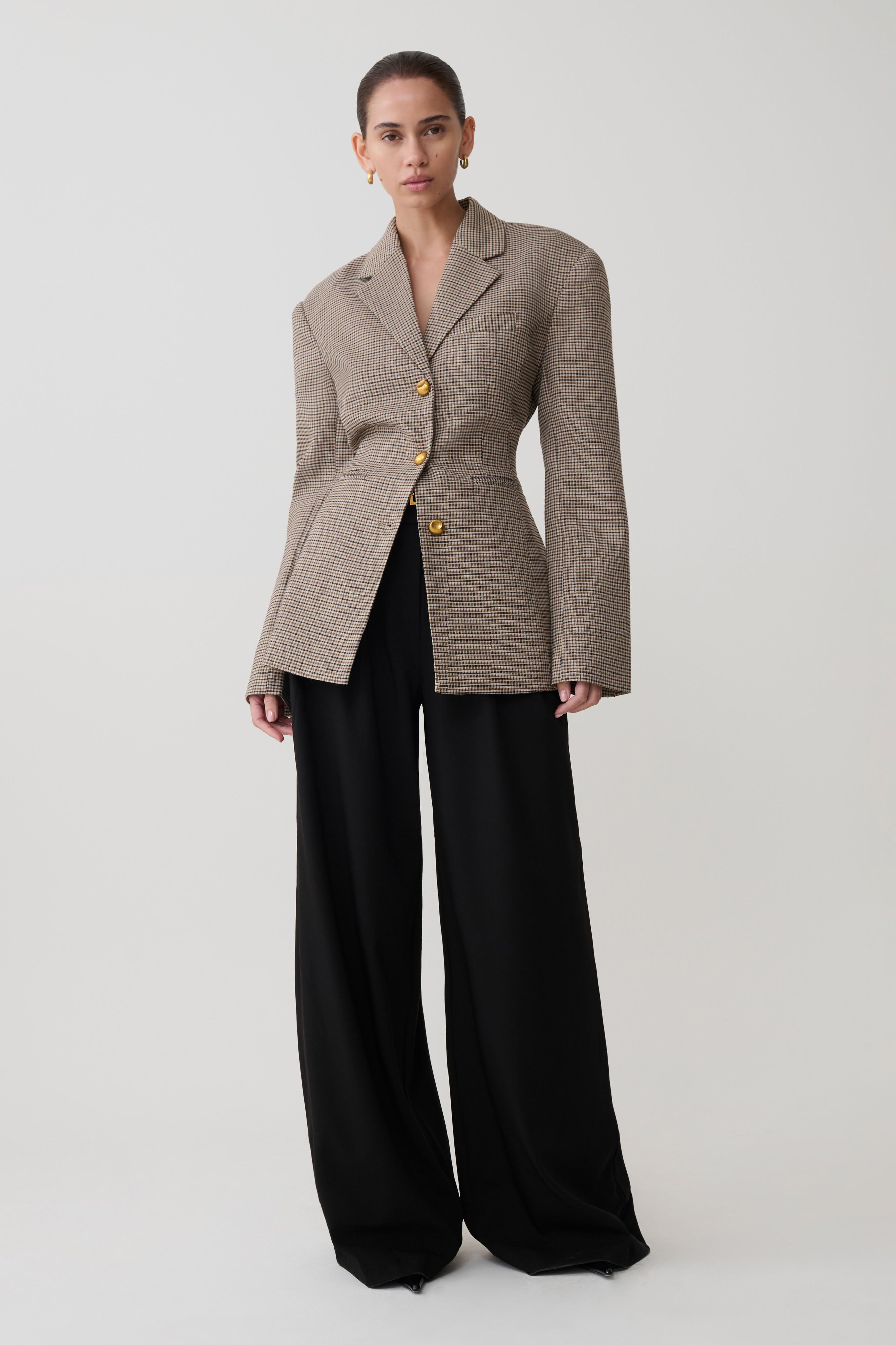 Mila Shaped Blazer - Tan Check
