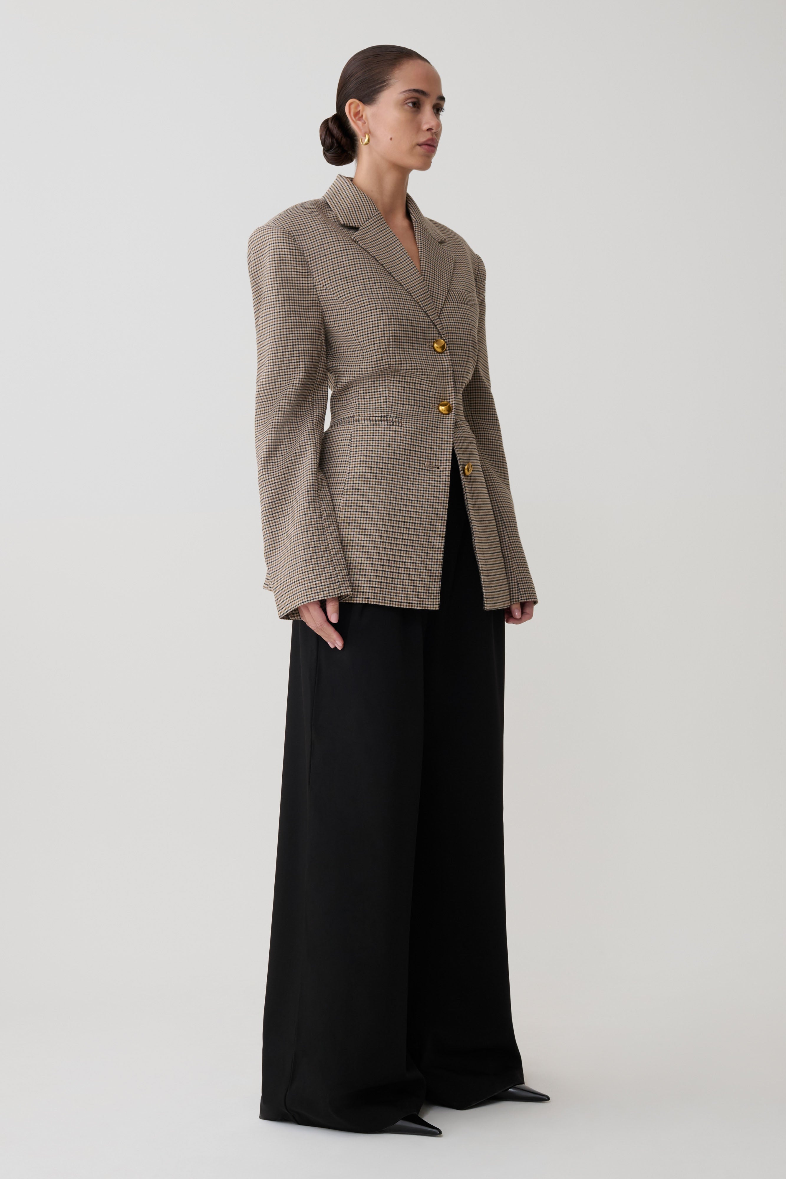 Mila Shaped Blazer - Tan Check