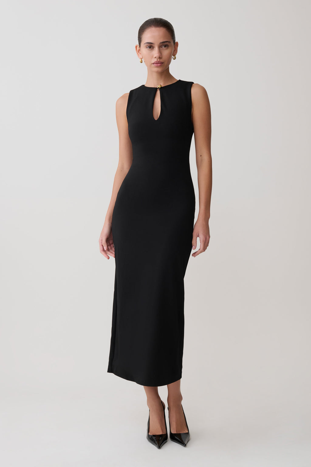 Norah Sleeveless Crepe Midi Dress - Black