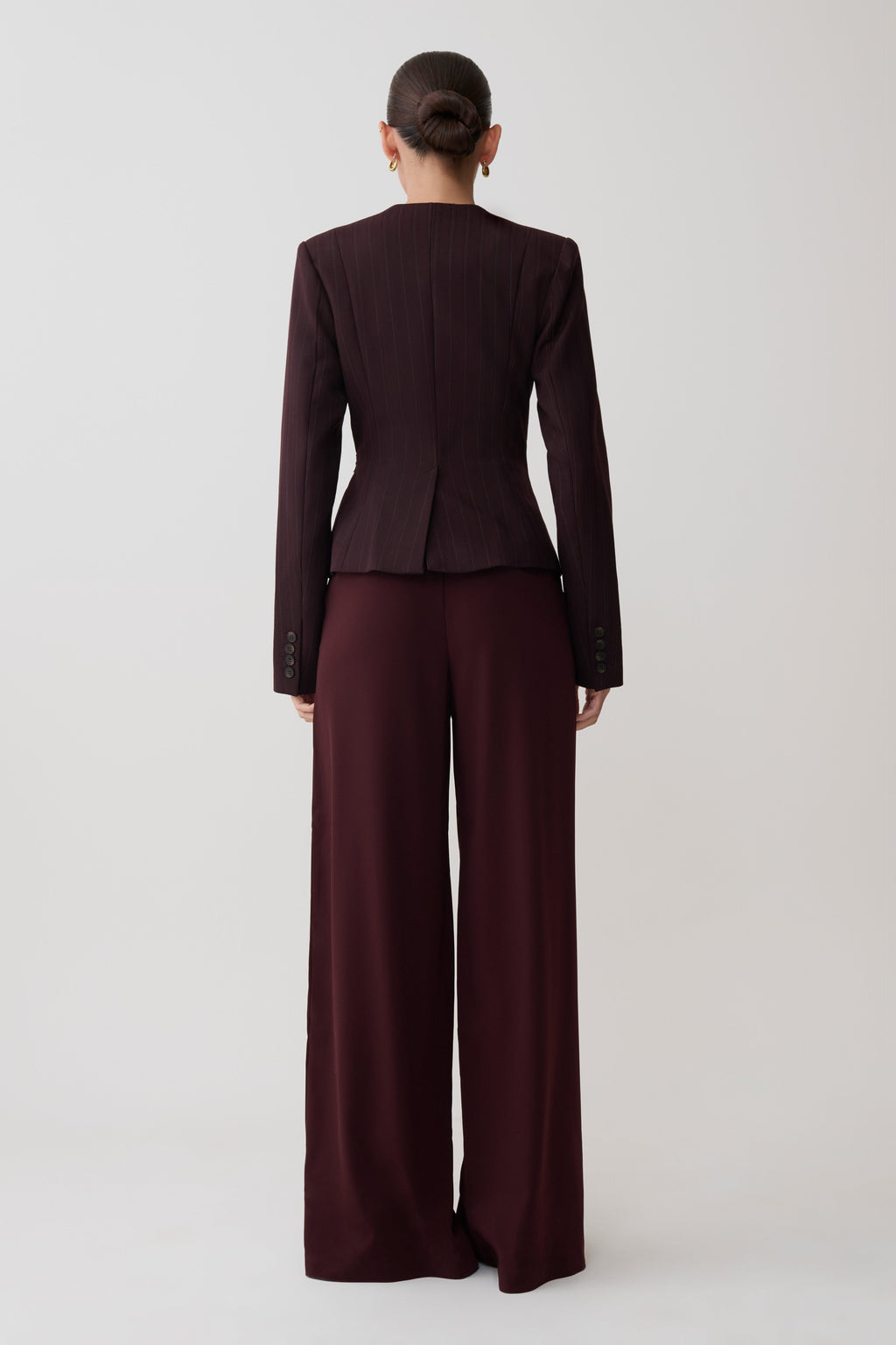 Agatha Square Neck Blazer - Plum Pinstripe