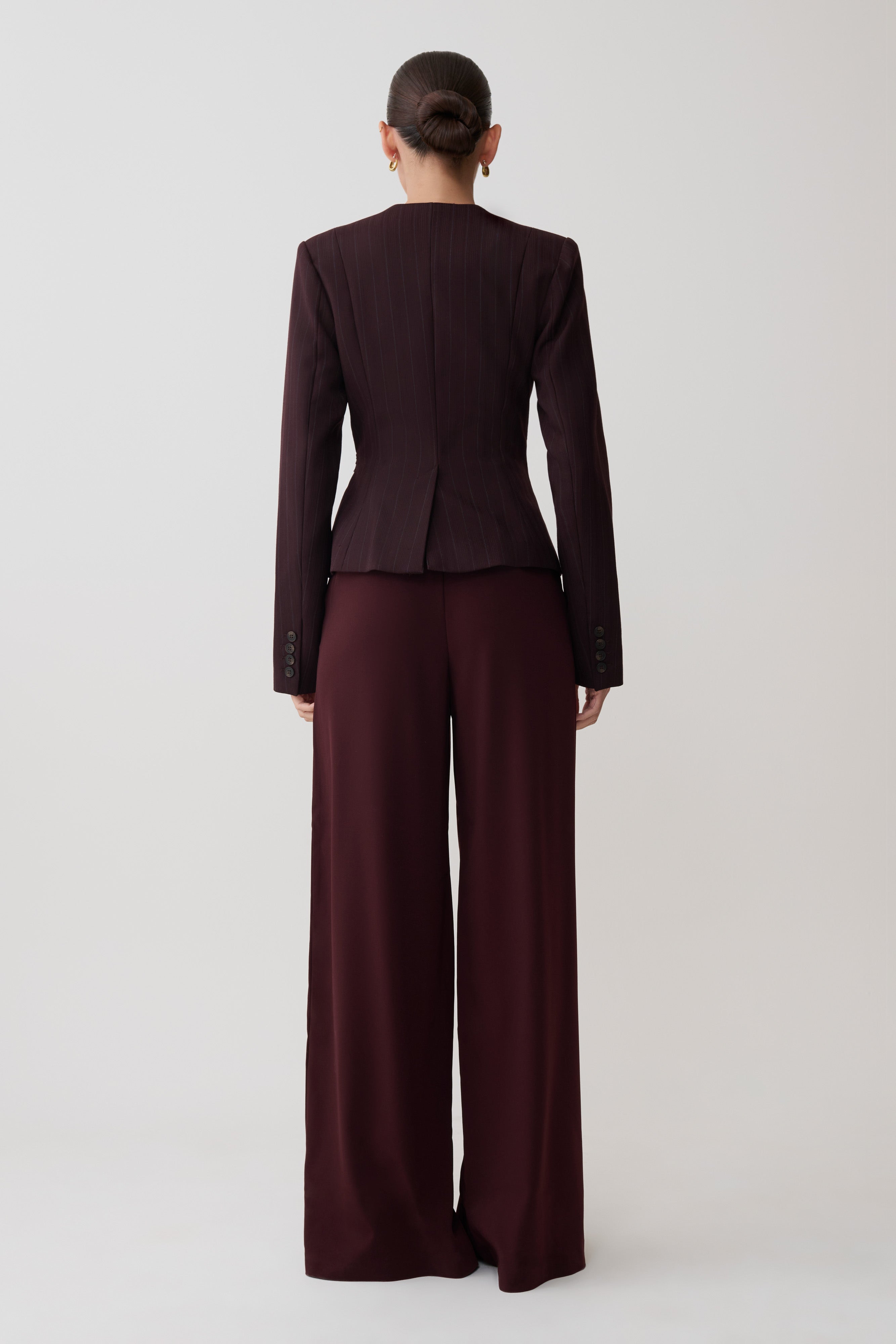 Agatha Square Neck Blazer - Plum Pinstripe