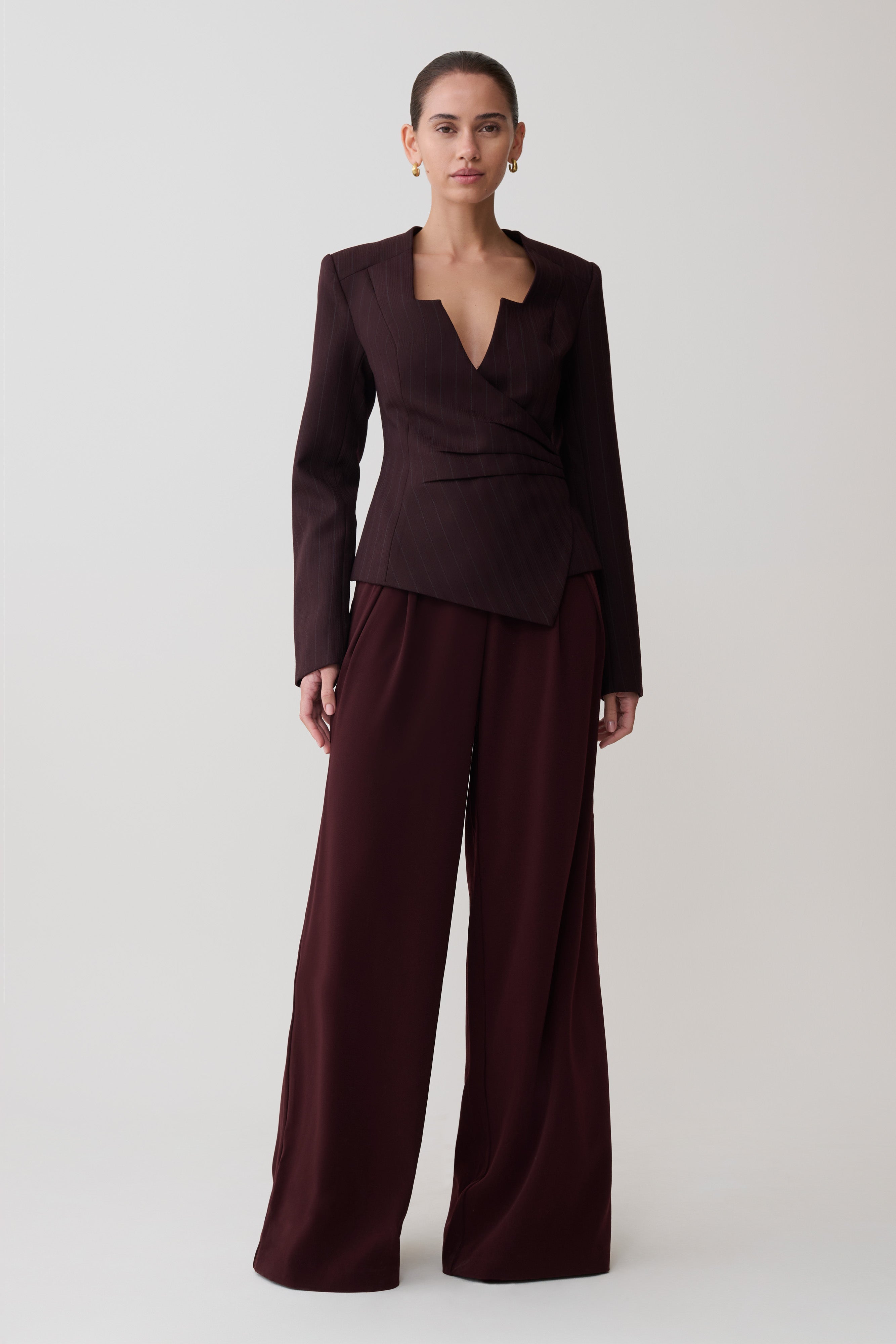 Agatha Square Neck Blazer - Plum Pinstripe