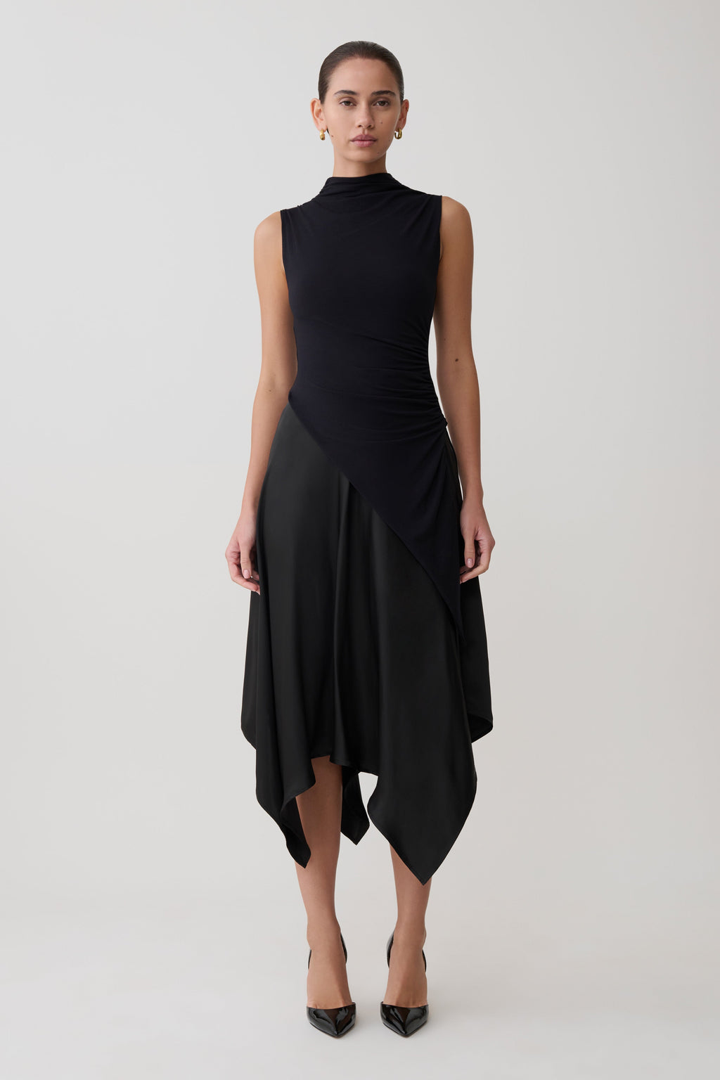 Suong High Neck Gathered Top - Black