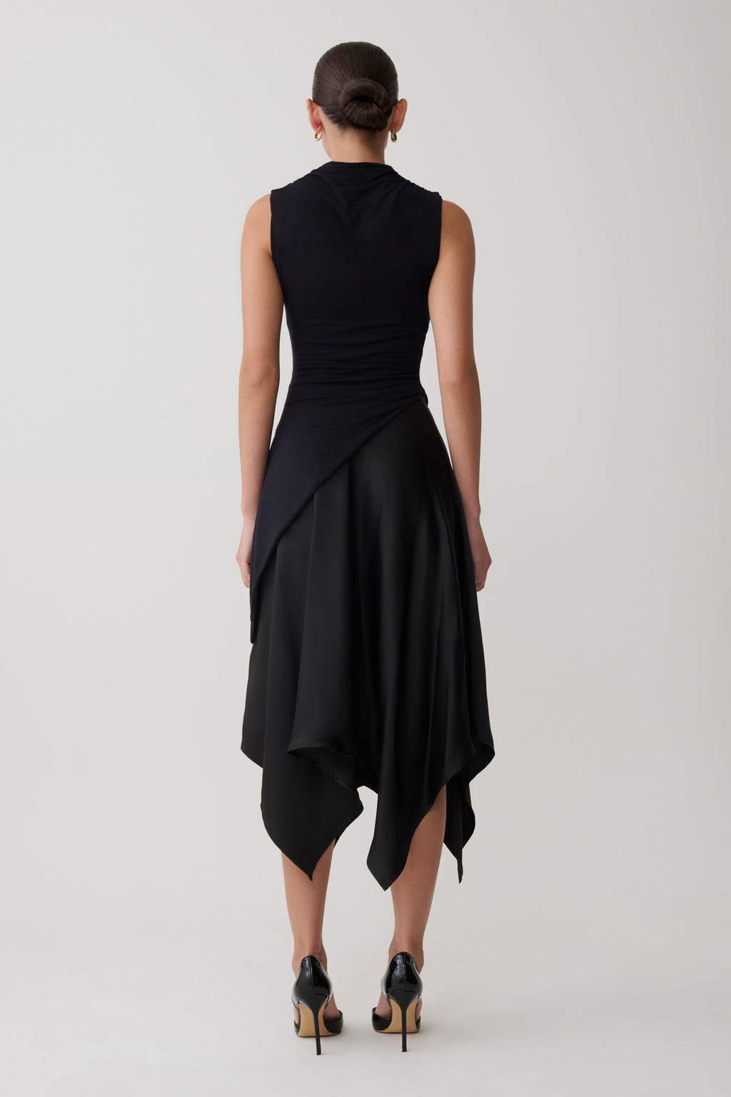 Coralie Asymmetric Satin Midi Skirt - Black