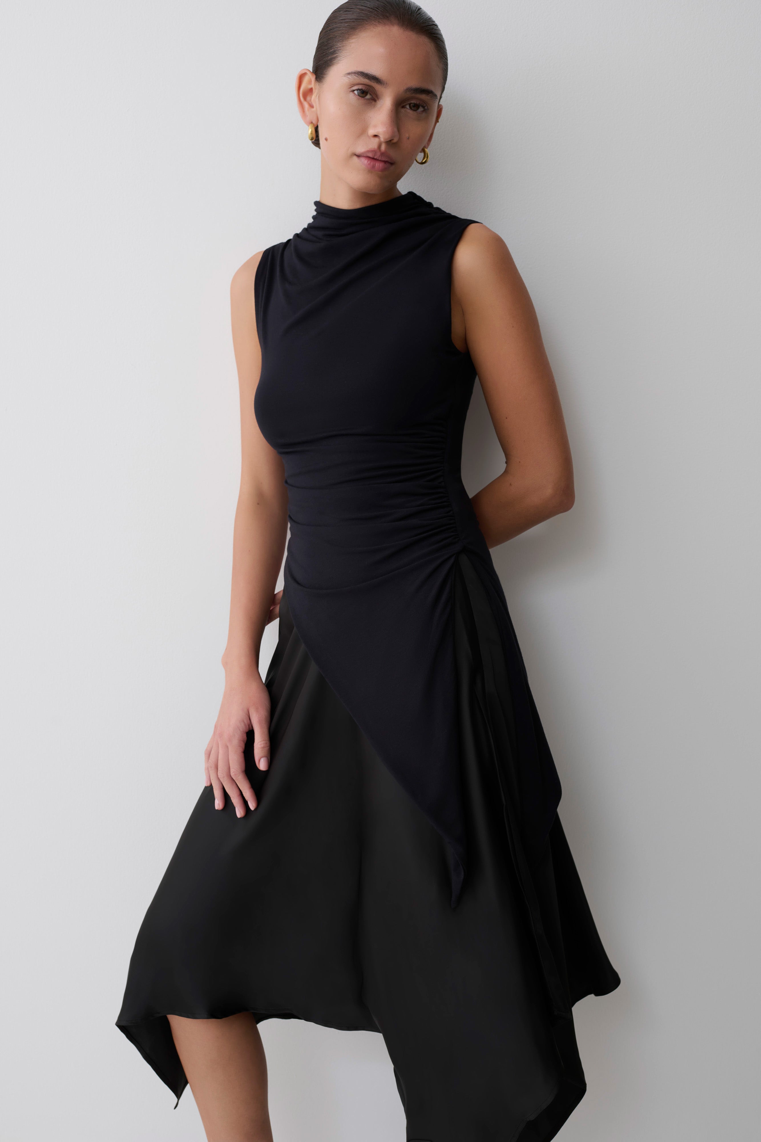 Suong High Neck Gathered Top - Black