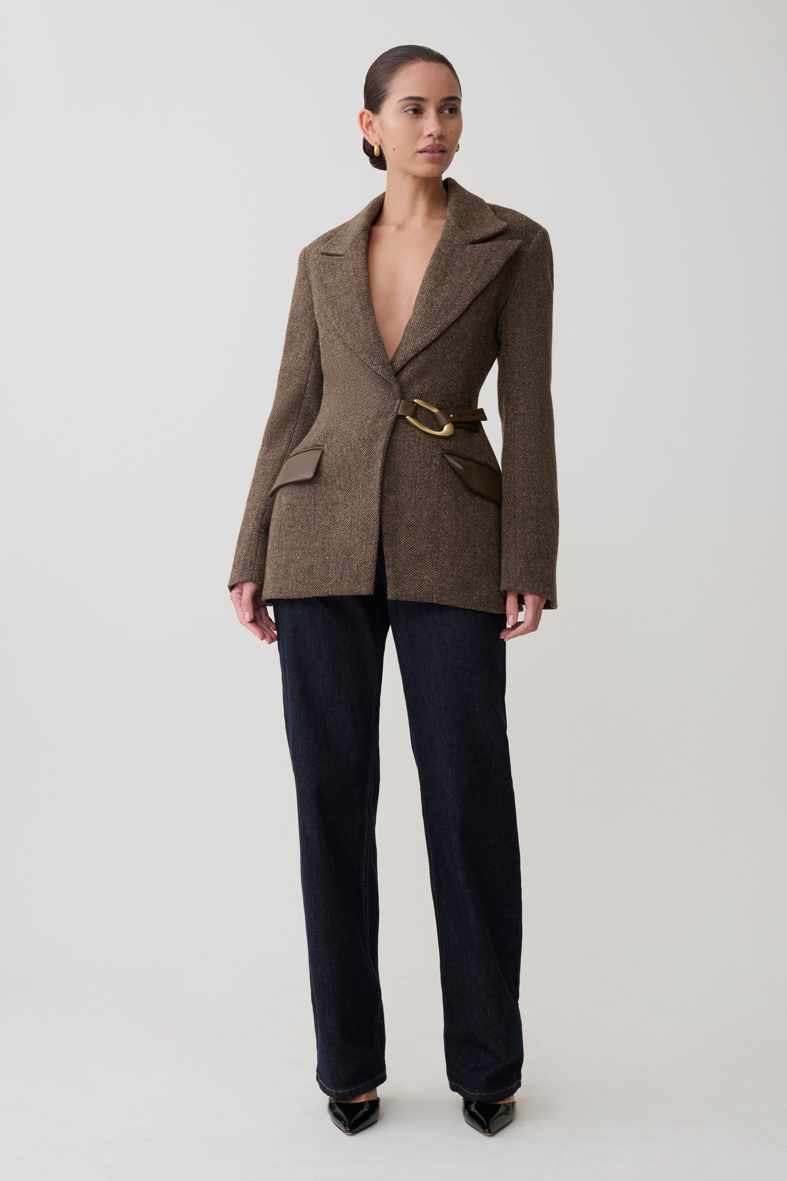 Romy Structured Blazer With Hardware - Herringbone