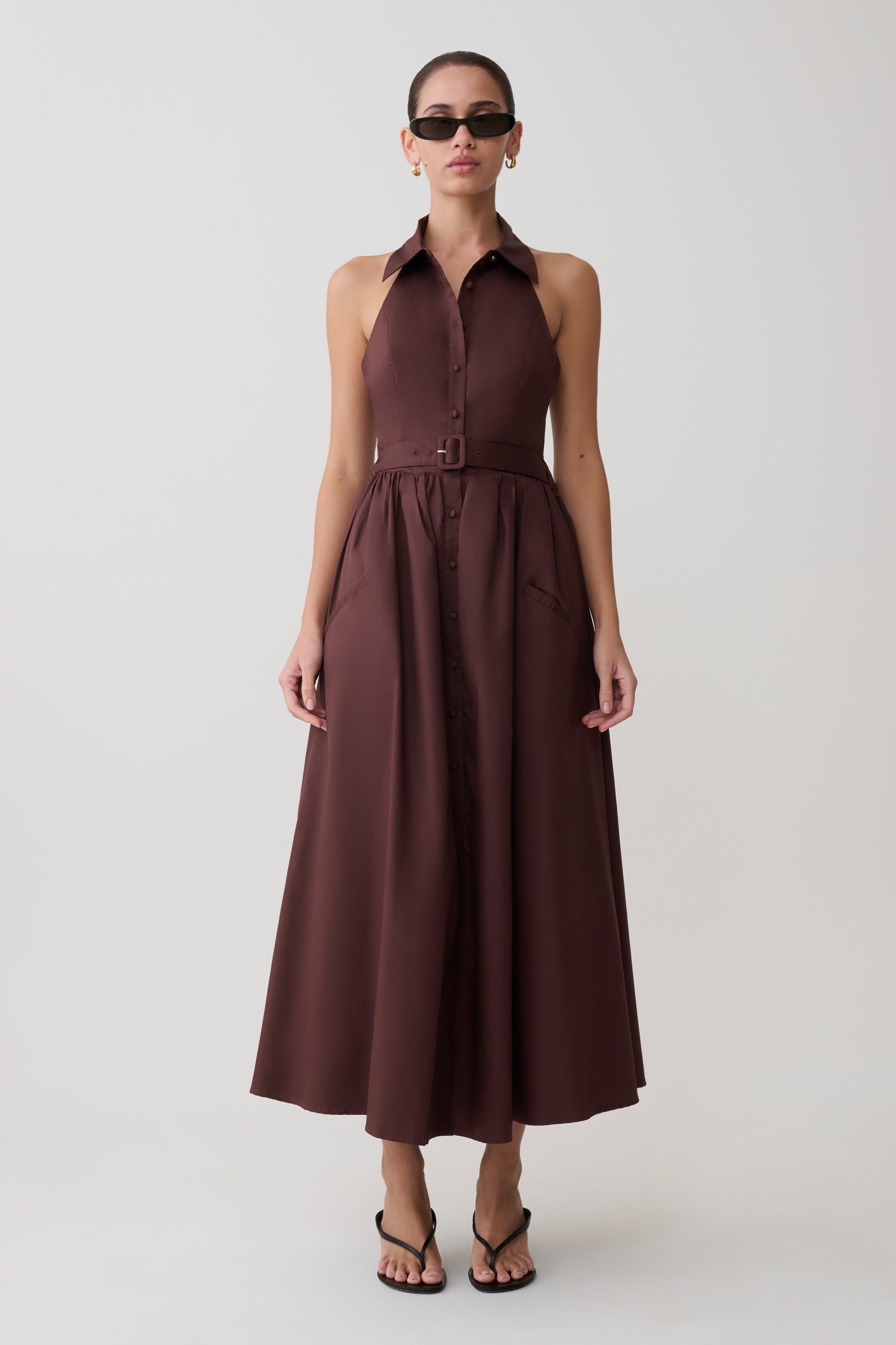 Cindy Collared Midi Dress - Chocolate