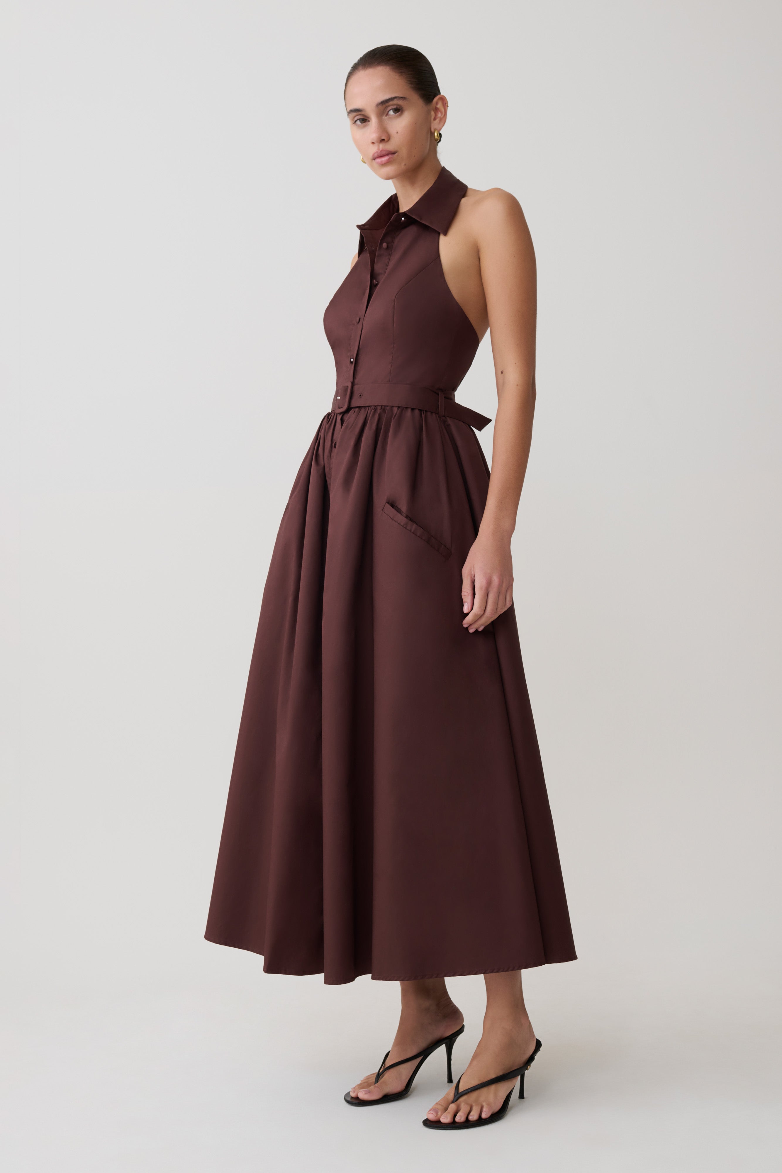 Cindy Collared Midi Dress - Chocolate