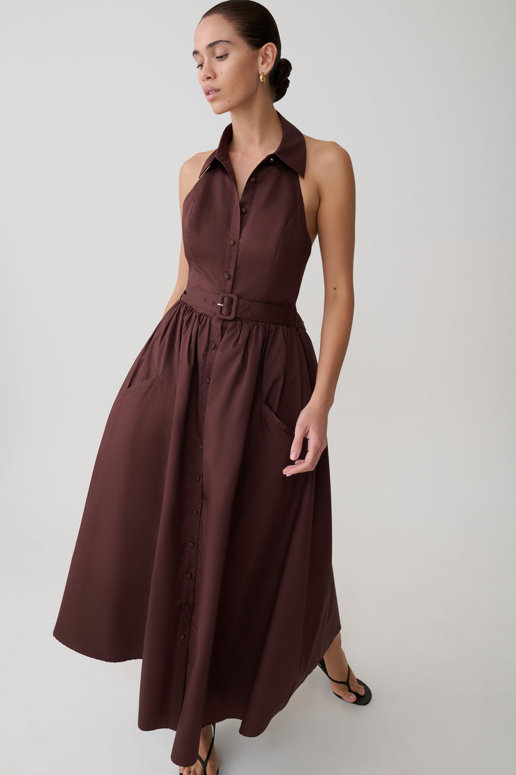 Cindy Collared Midi Dress - Chocolate