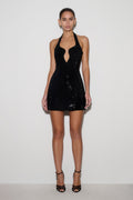 Raina Diamante Halter Mini Dress - Black