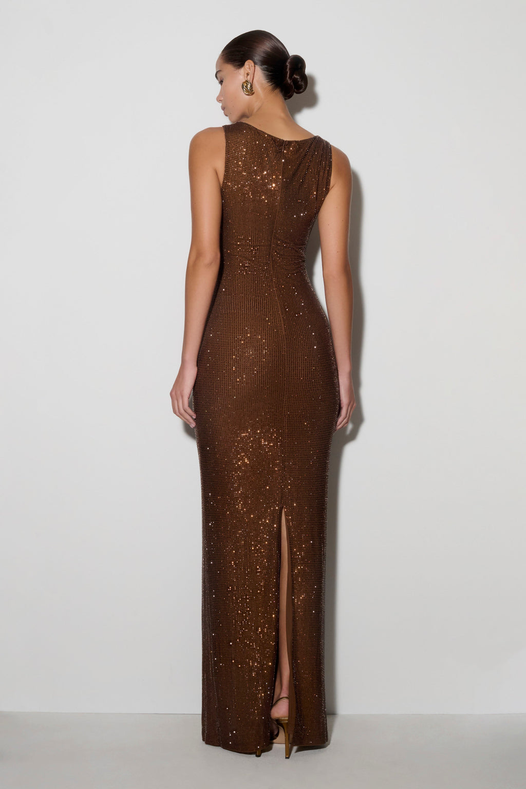 Magnolia Sleeveless Diamante Maxi Dress - Chocolate