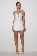 Raina Diamante Halter Mini Dress - White