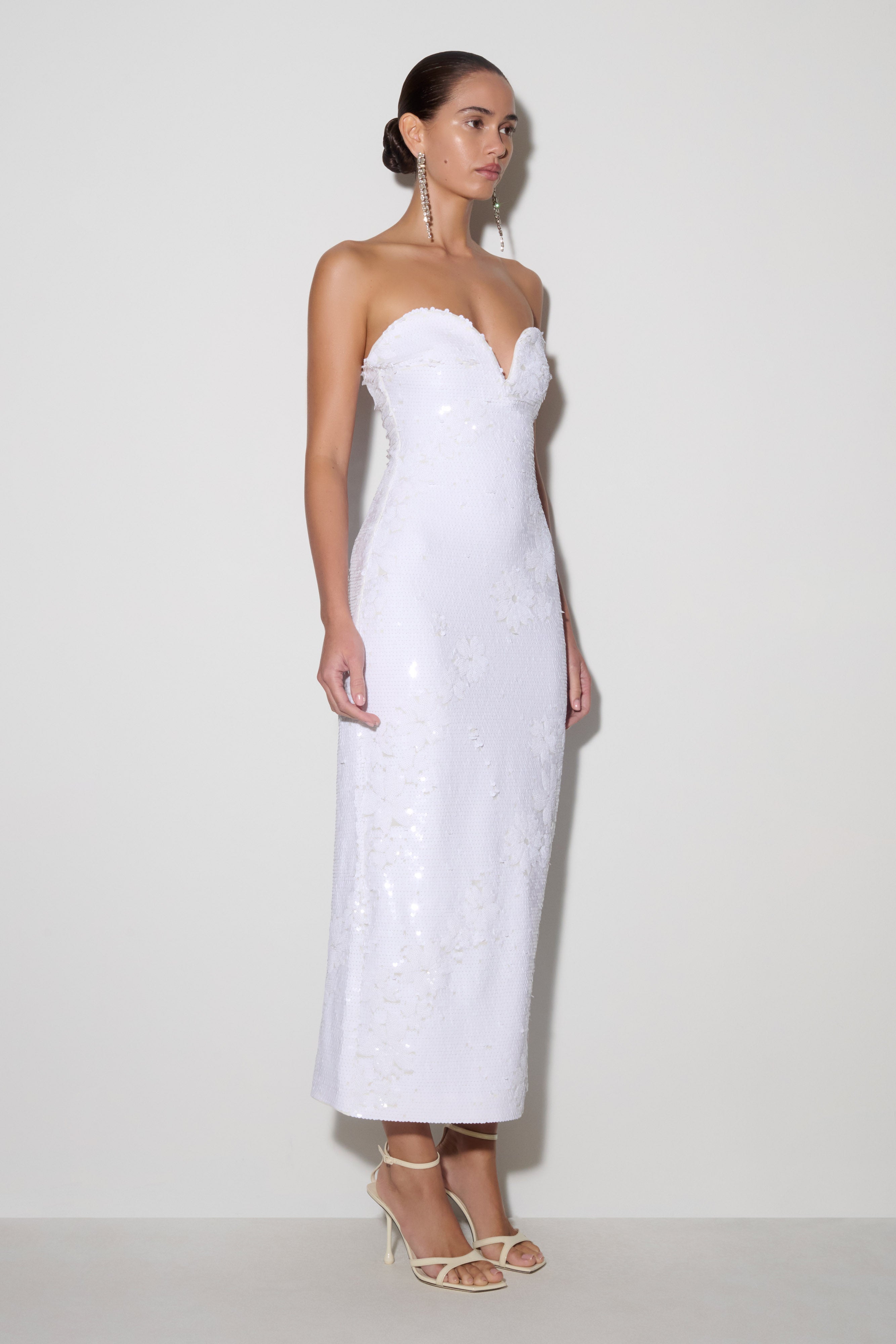 Maisie Strapless Sequin Midi Dress - White