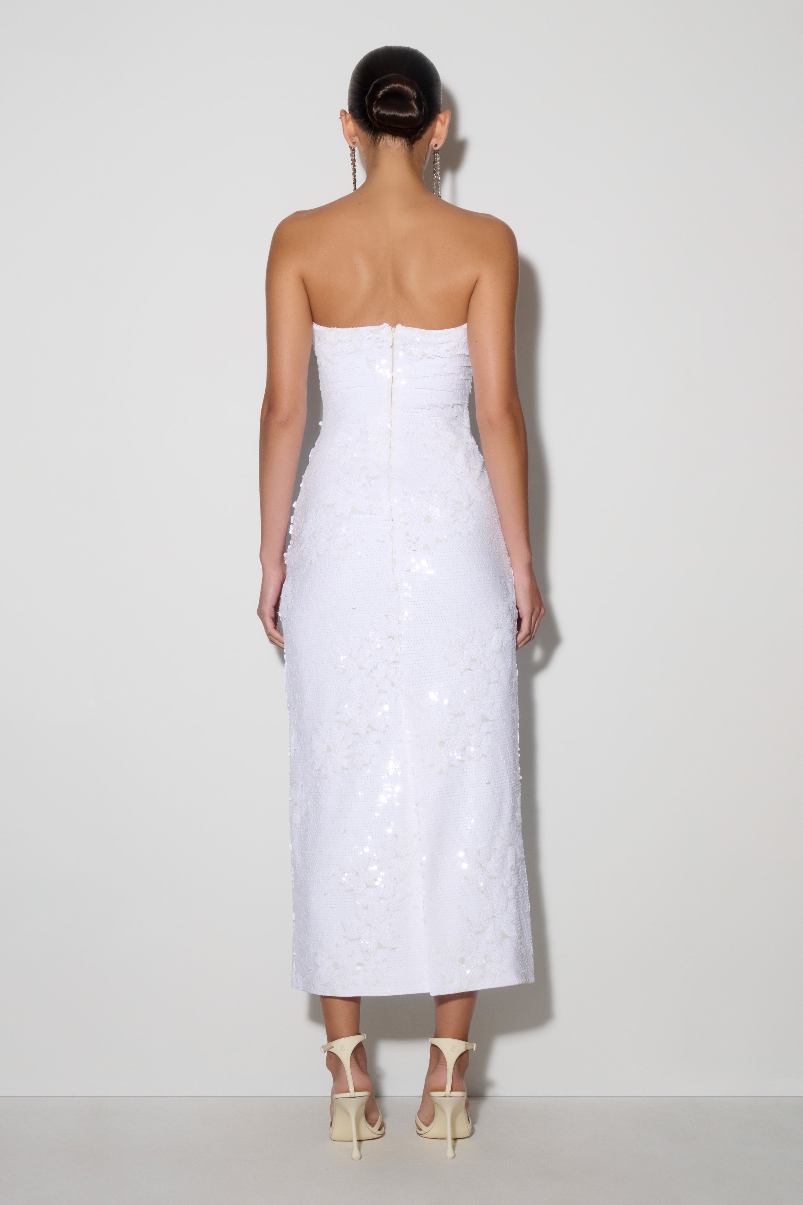 Maisie Strapless Sequin Midi Dress - White