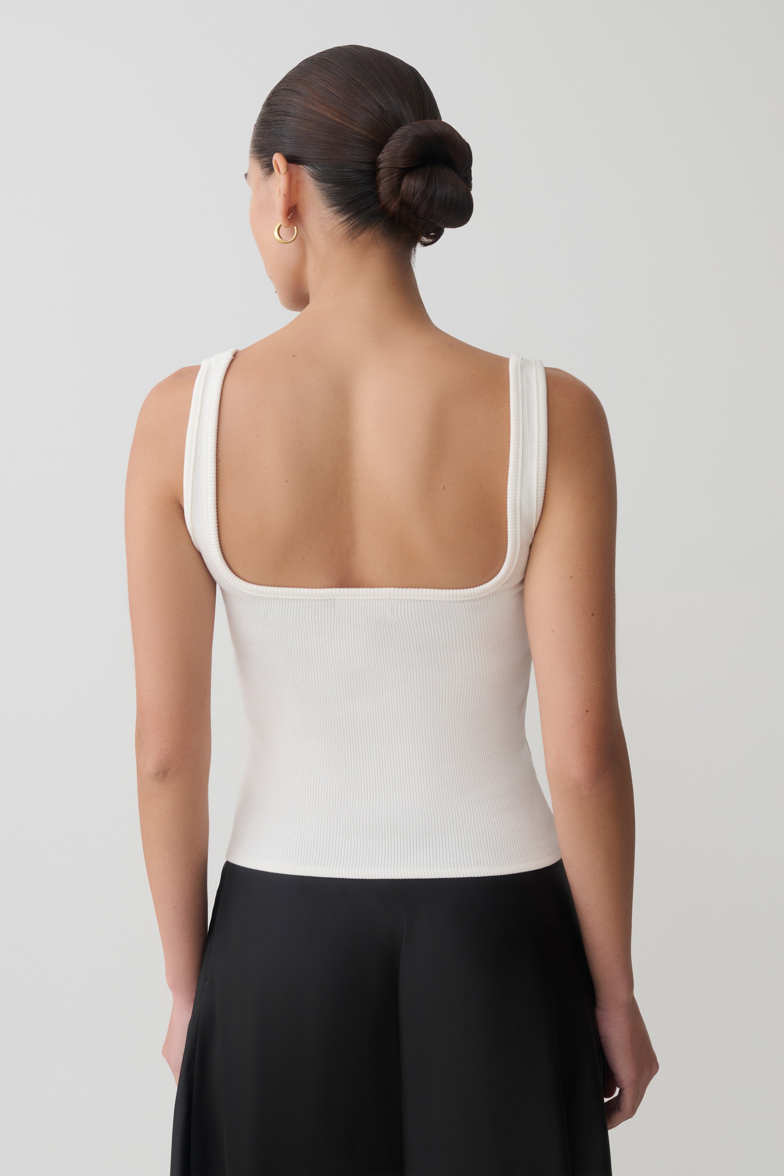 Aisling Ribbed Square Neck Sleeveless Top - Ivory