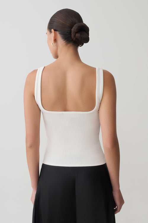 Aisling Ribbed Square Neck Sleeveless Top - Ivory