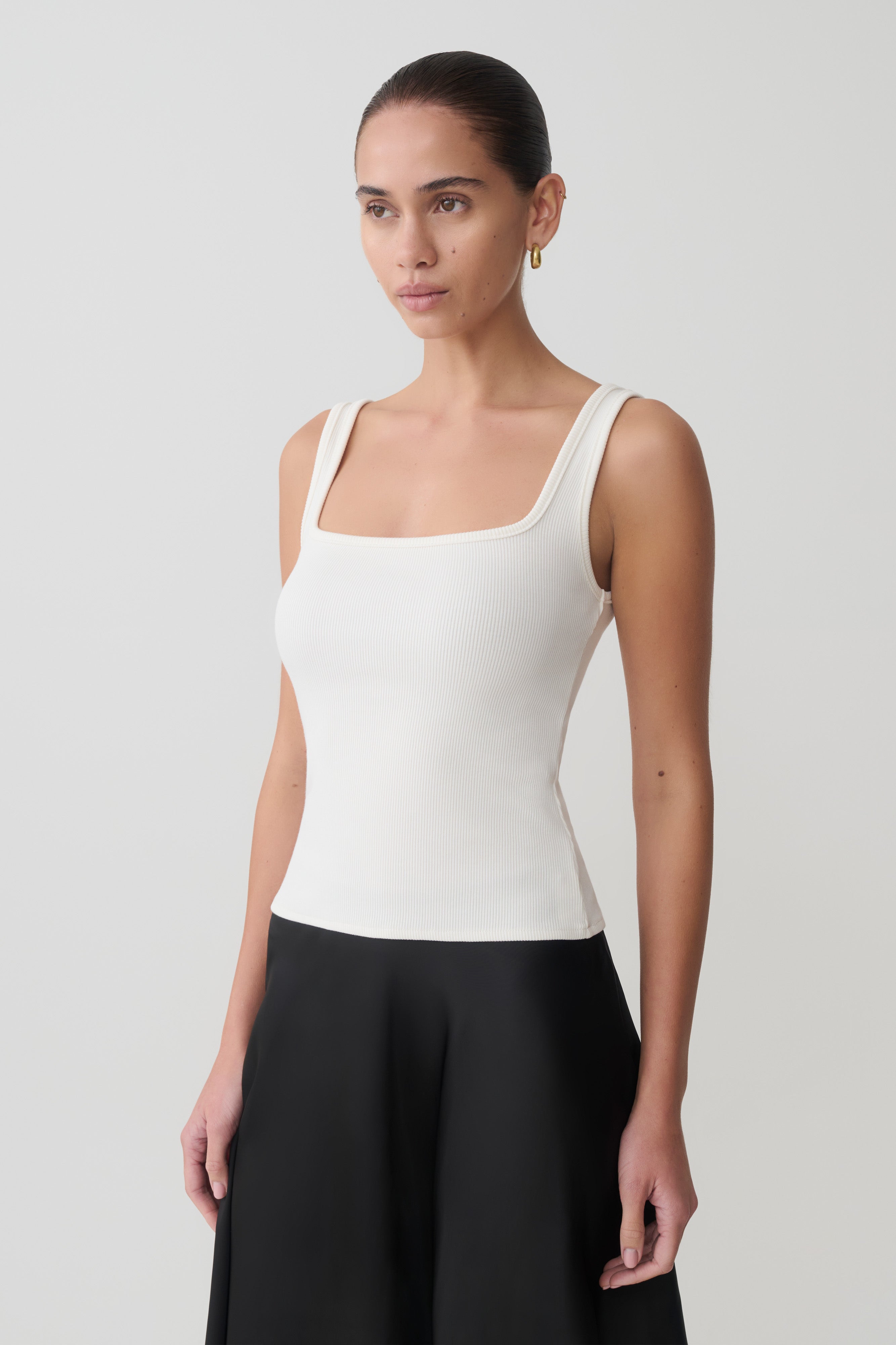 Aisling Ribbed Square Neck Sleeveless Top - Ivory