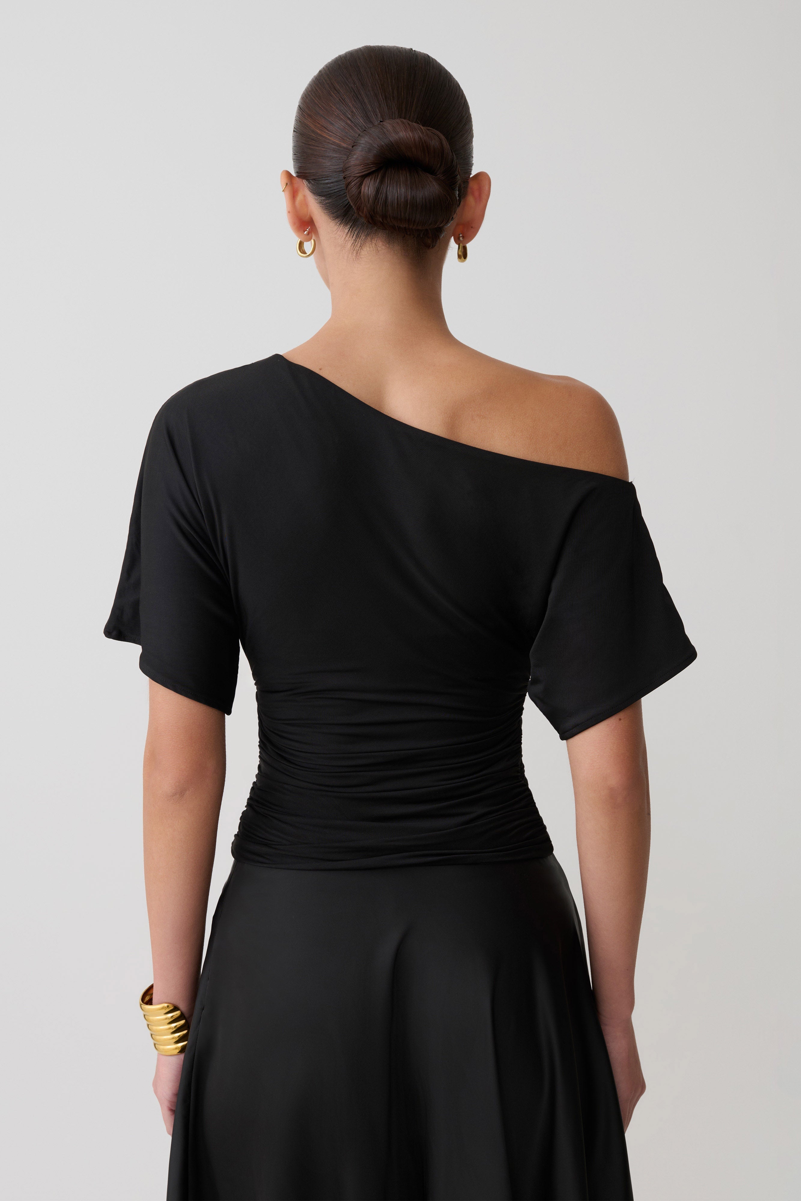 Luu Off Shoulder Slinky Top - Black