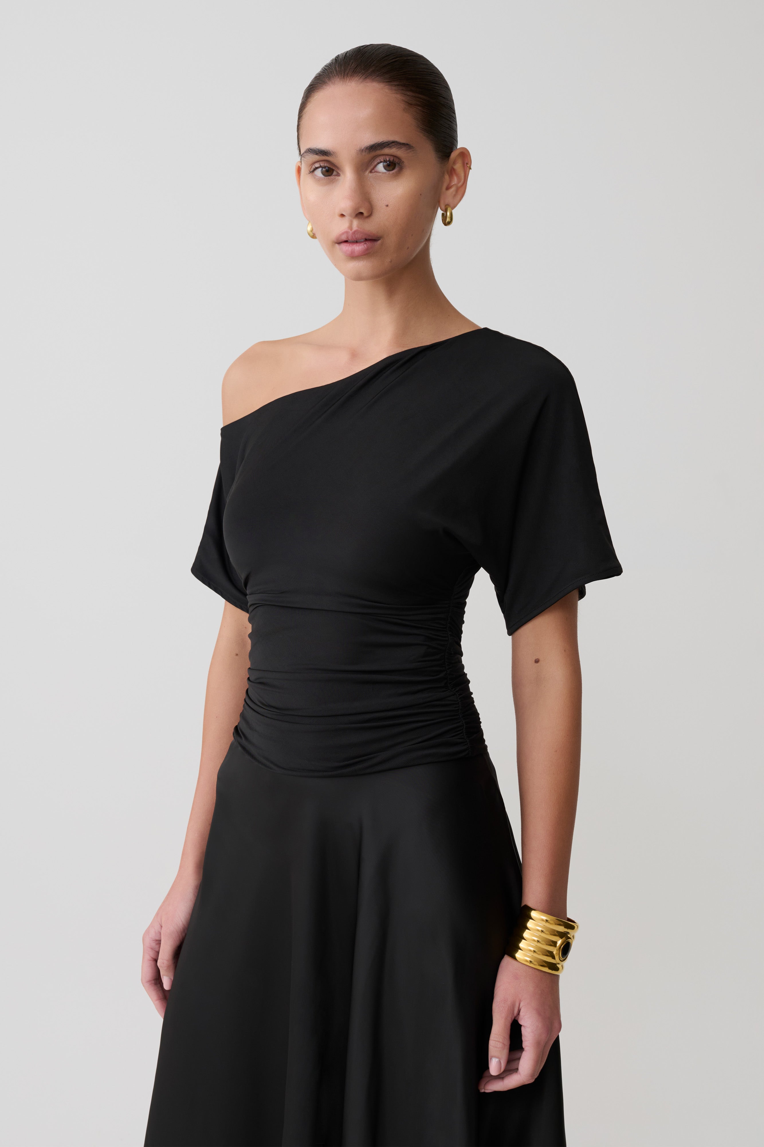Luu Off Shoulder Slinky Top - Black