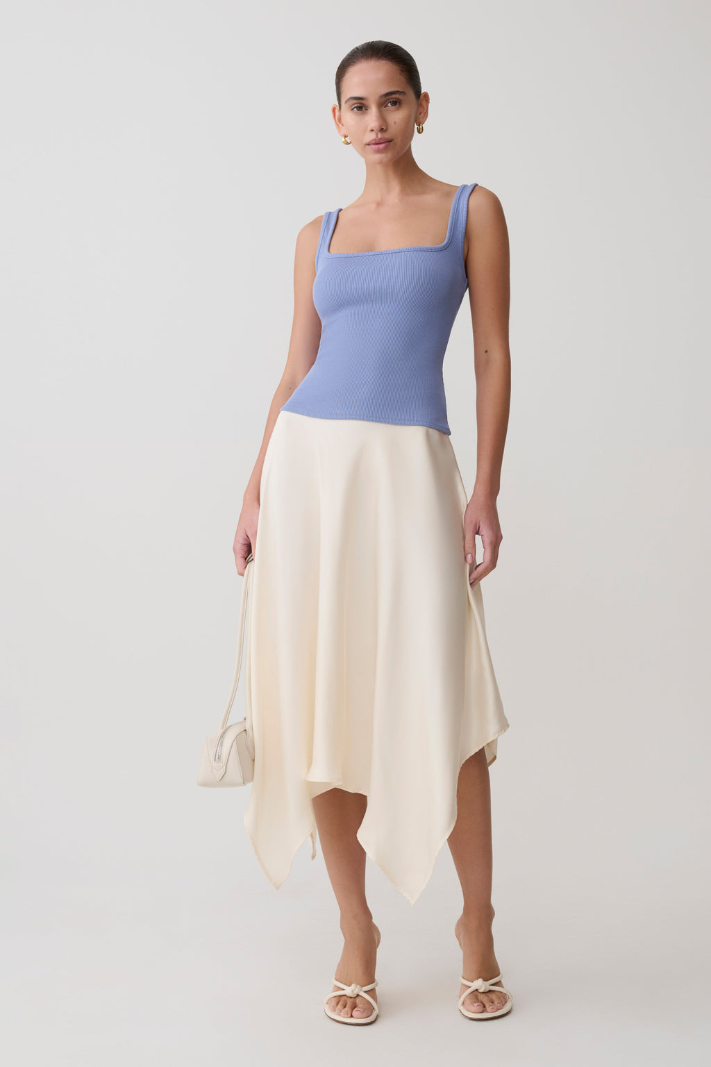 Aisling Ribbed Square Neck Sleeveless Top - Cornflower Blue