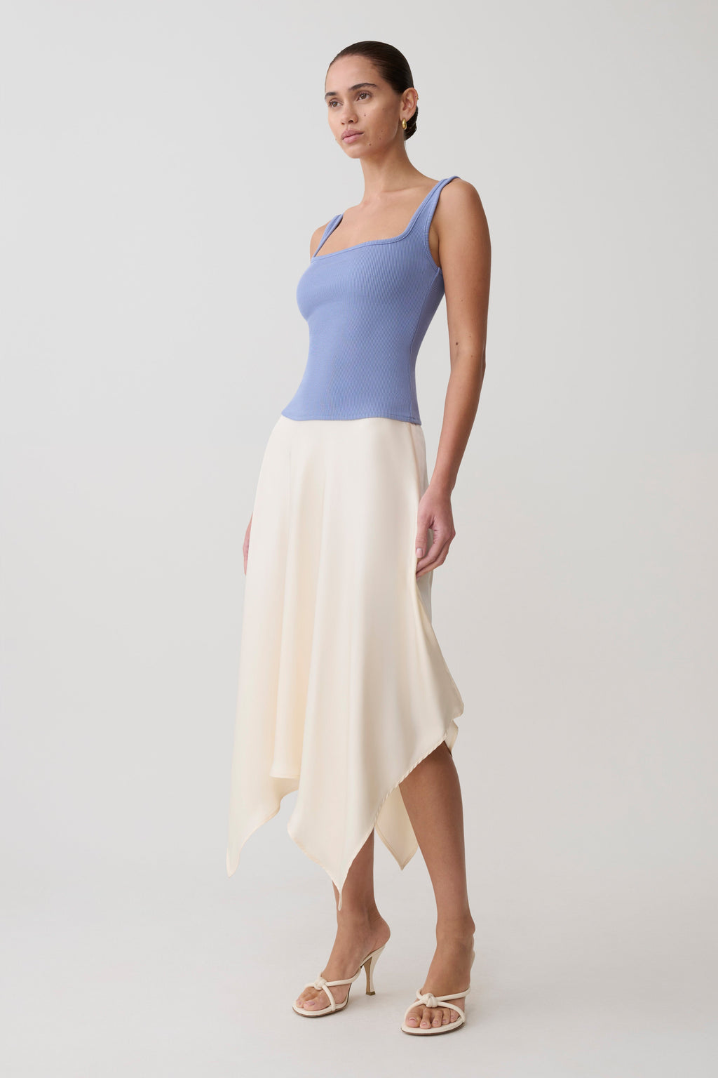 Aisling Ribbed Square Neck Sleeveless Top - Cornflower Blue