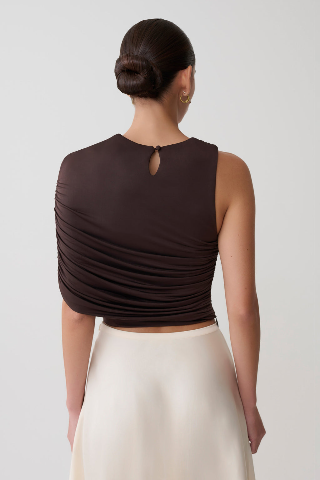 Adrienne One Shoulder Slinky Top - Chocolate