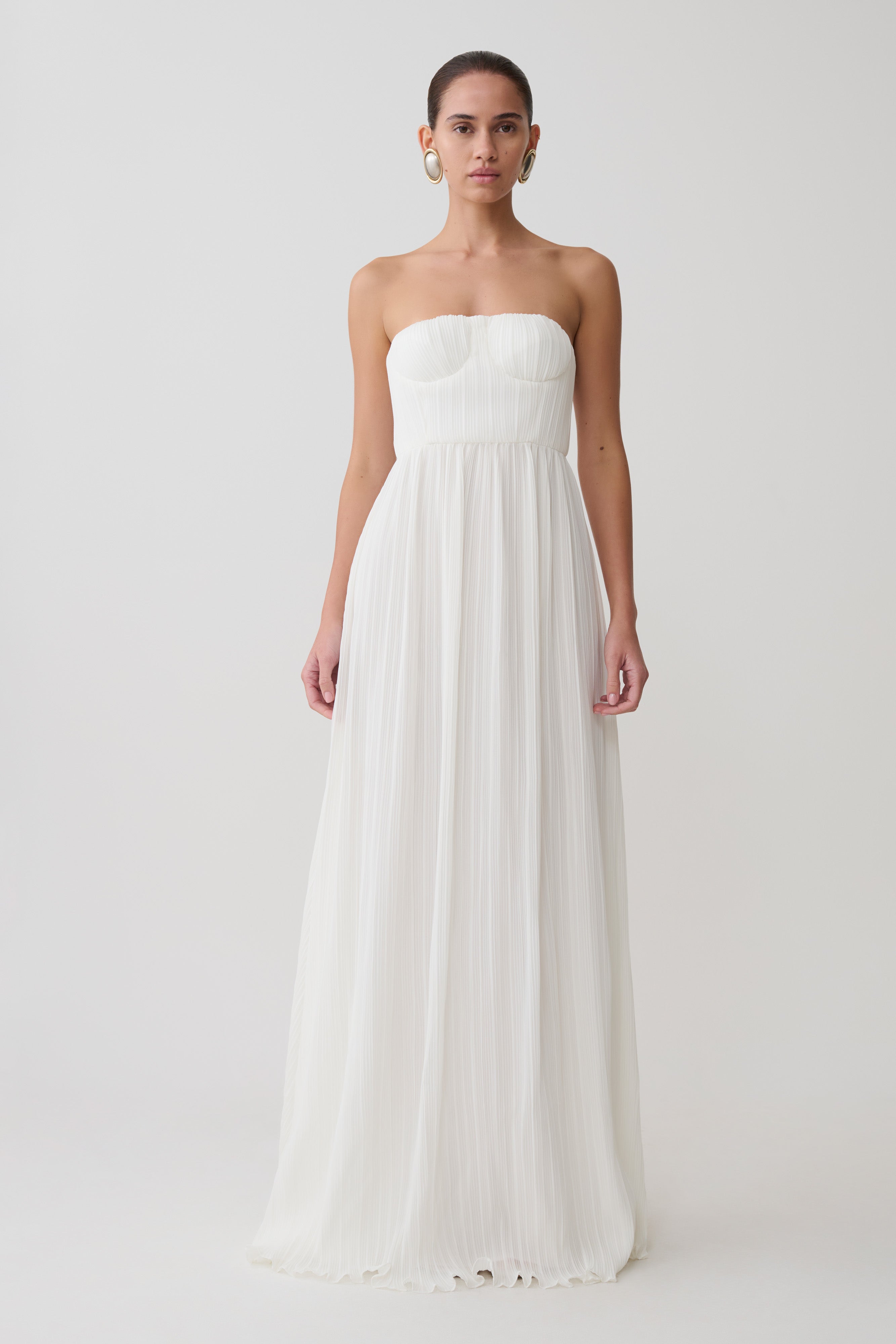 Juno Strapless Pleated Maxi Gown - White