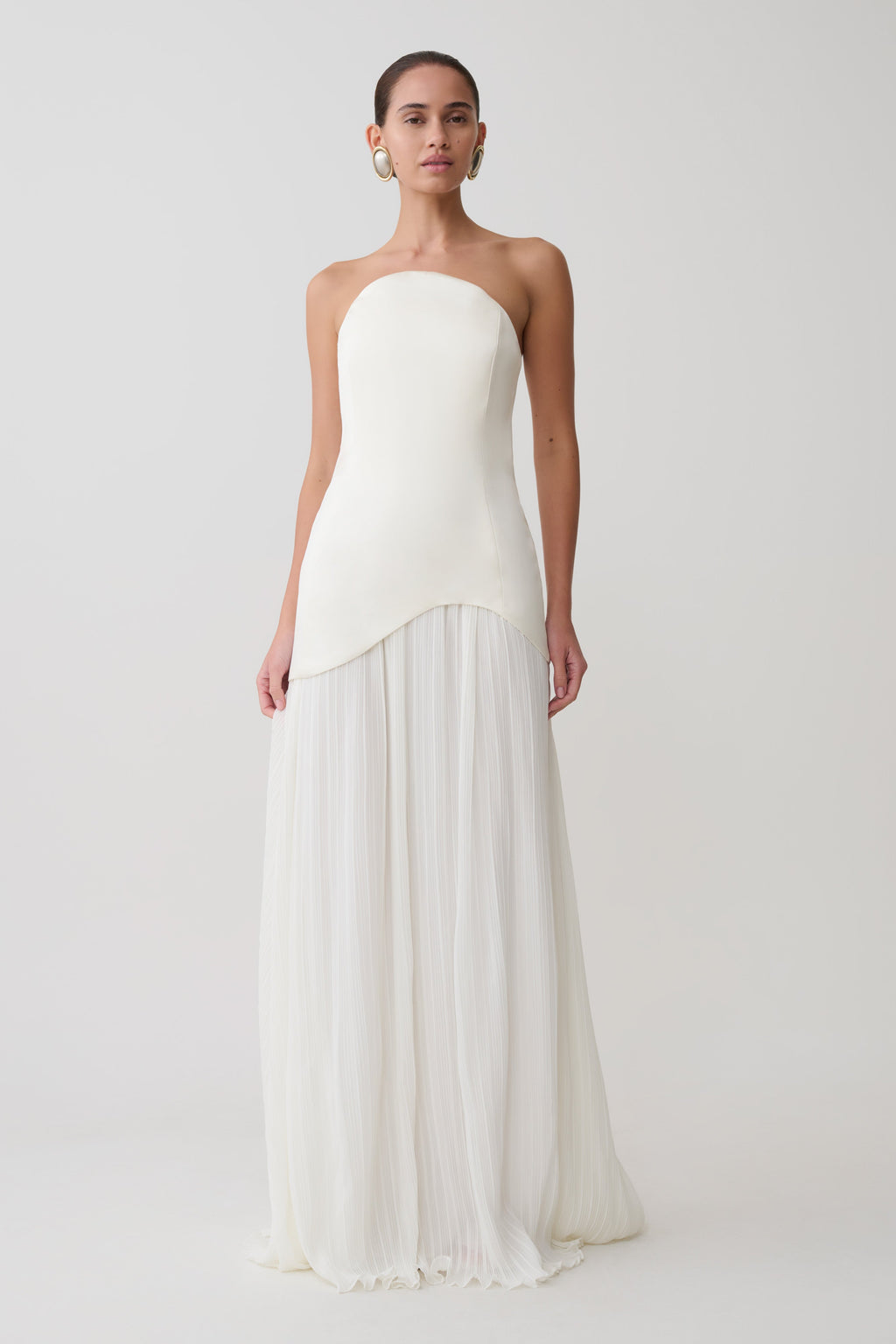 Juno Strapless Pleated Maxi Gown - White
