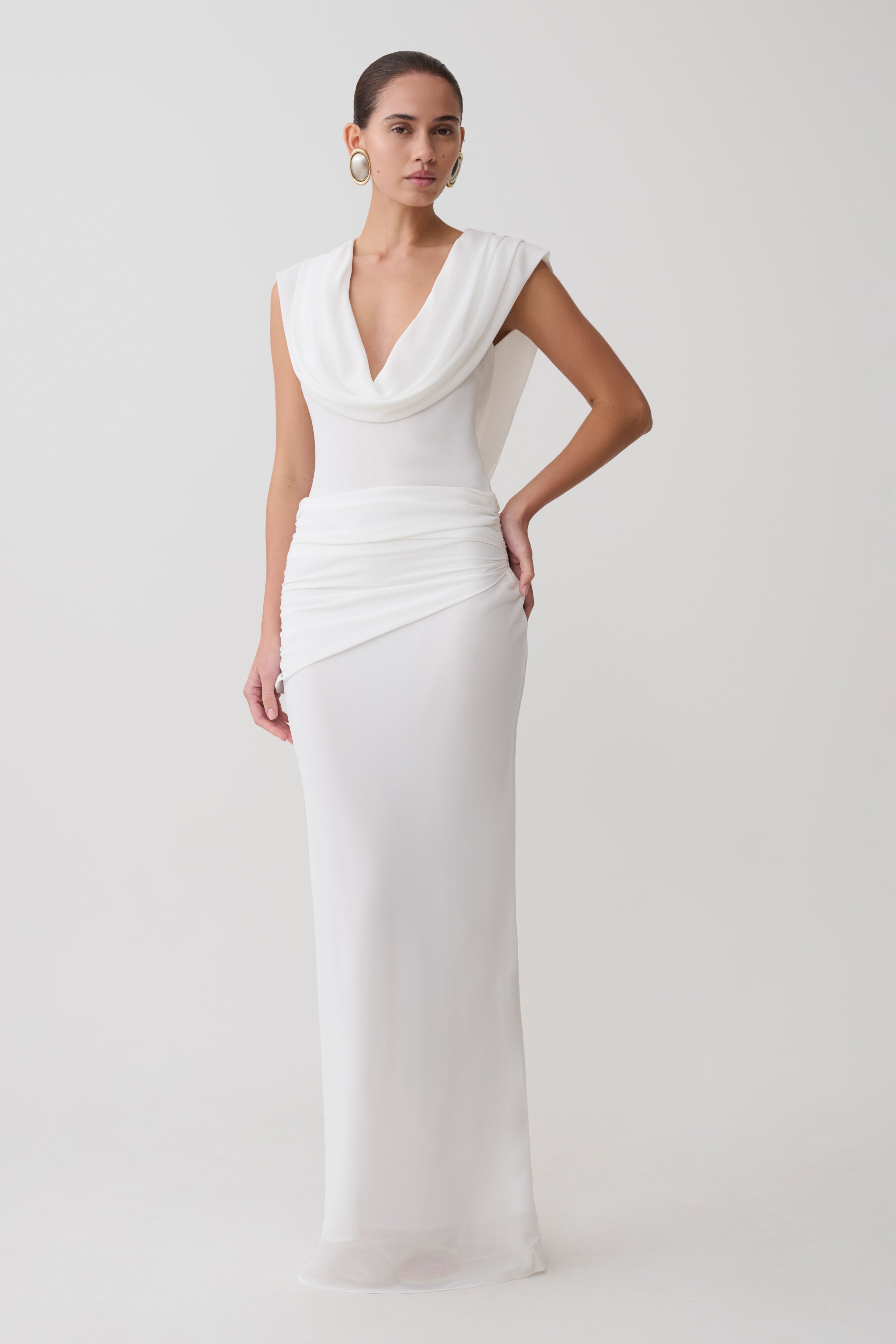 Giulia Chiffon Draped Maxi Dress - White