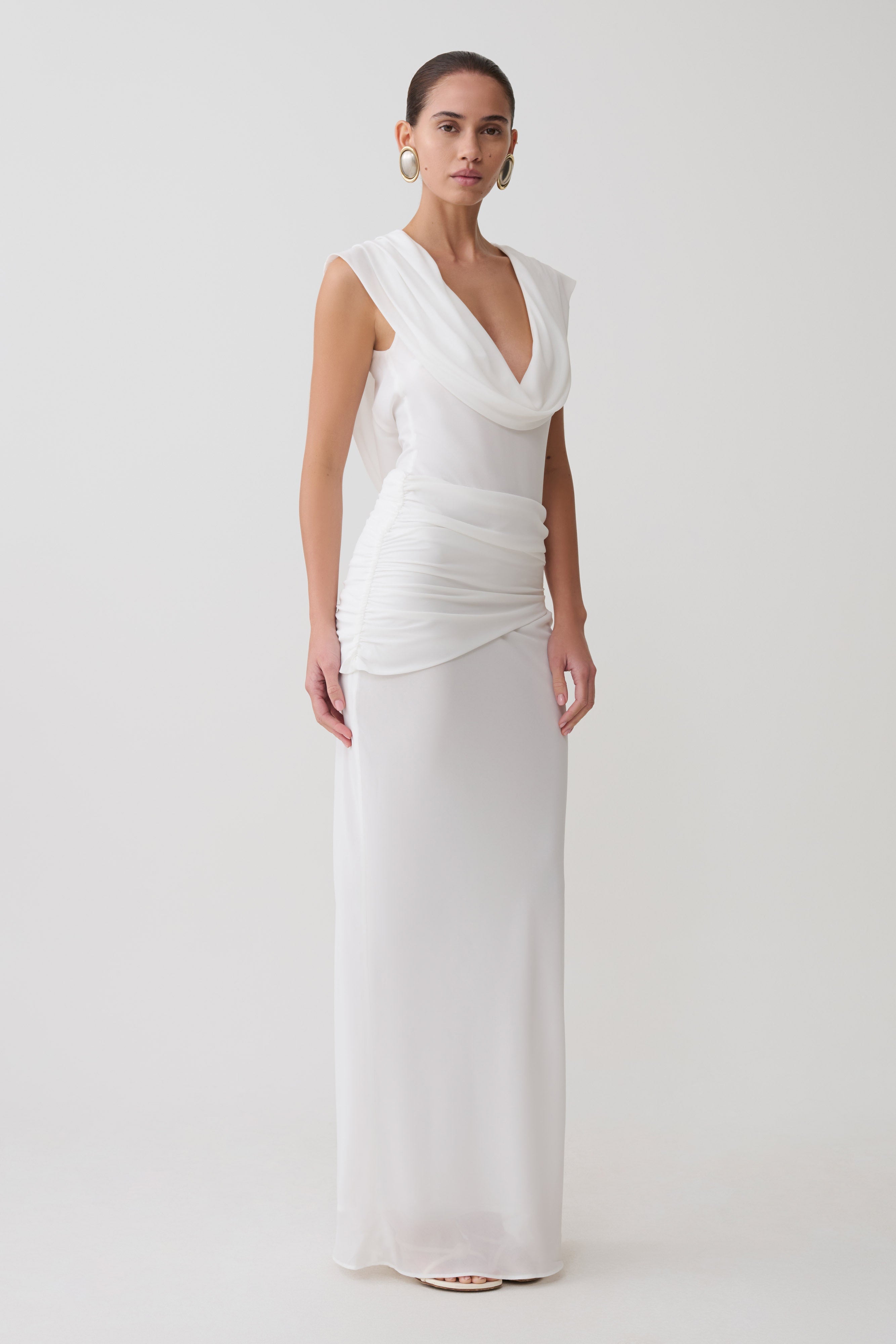 Giulia Chiffon Draped Maxi Dress - White