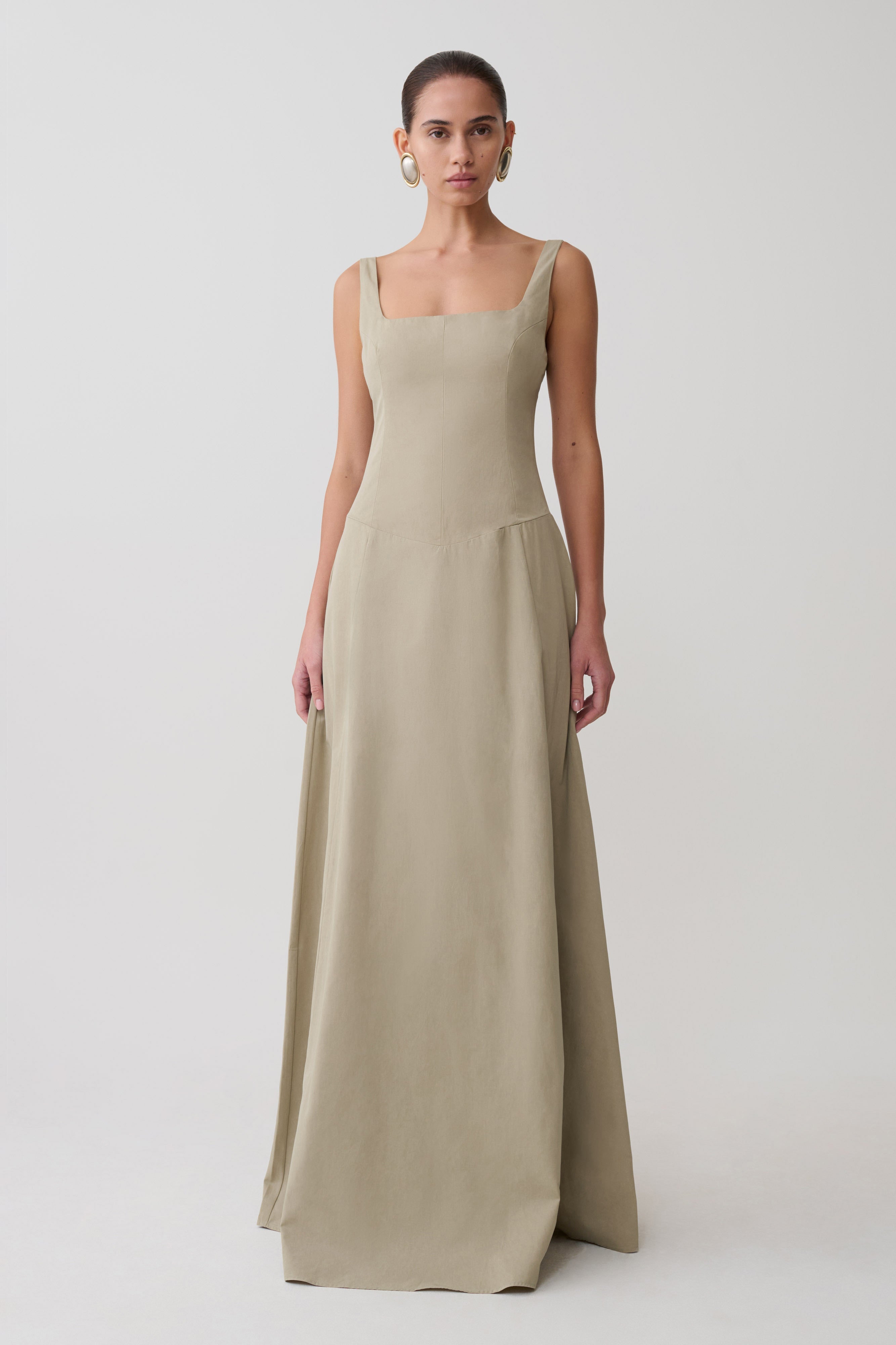 Salma Drop Waist Cotton Maxi Dress - Sage