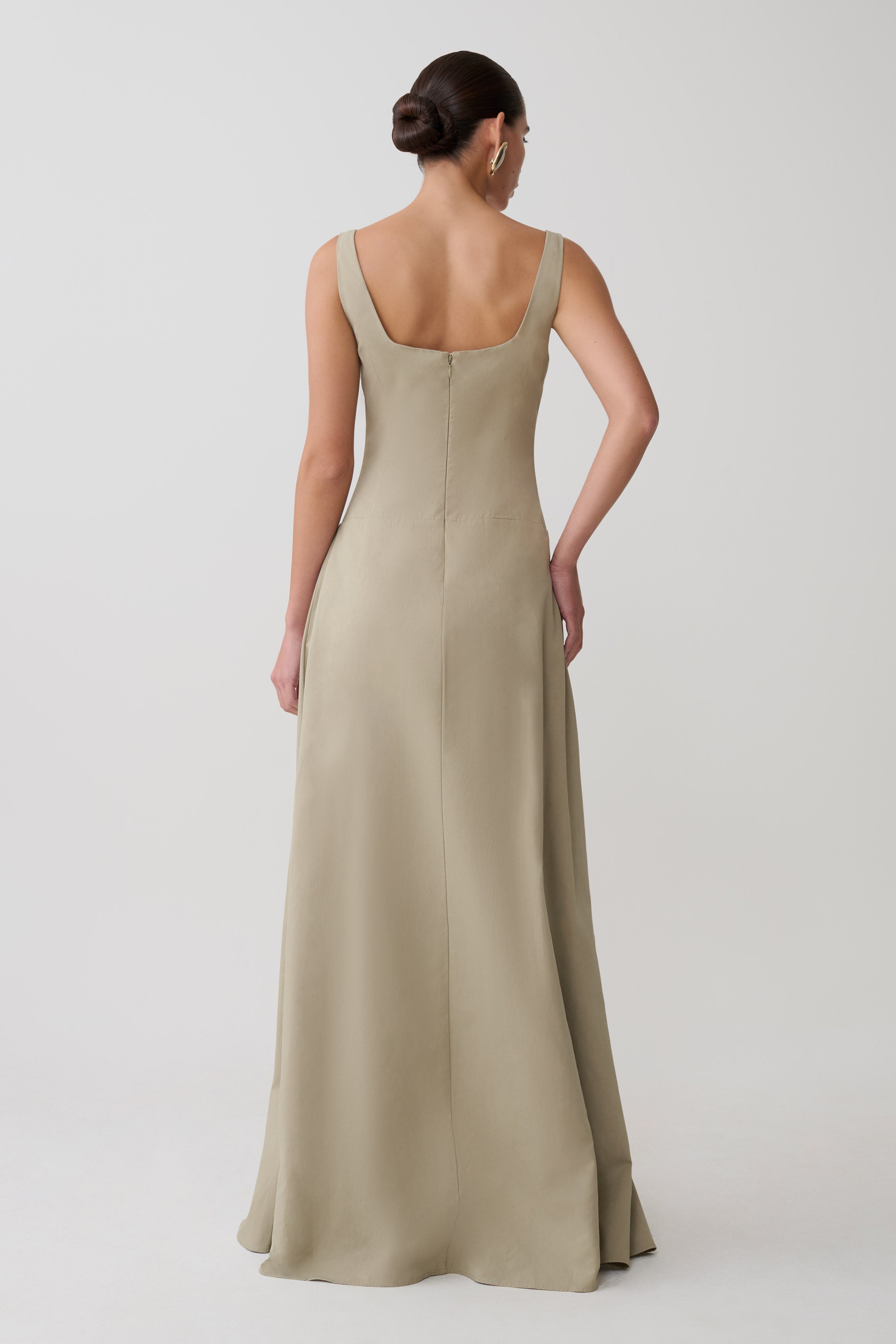 Salma Drop Waist Cotton Maxi Dress - Sage