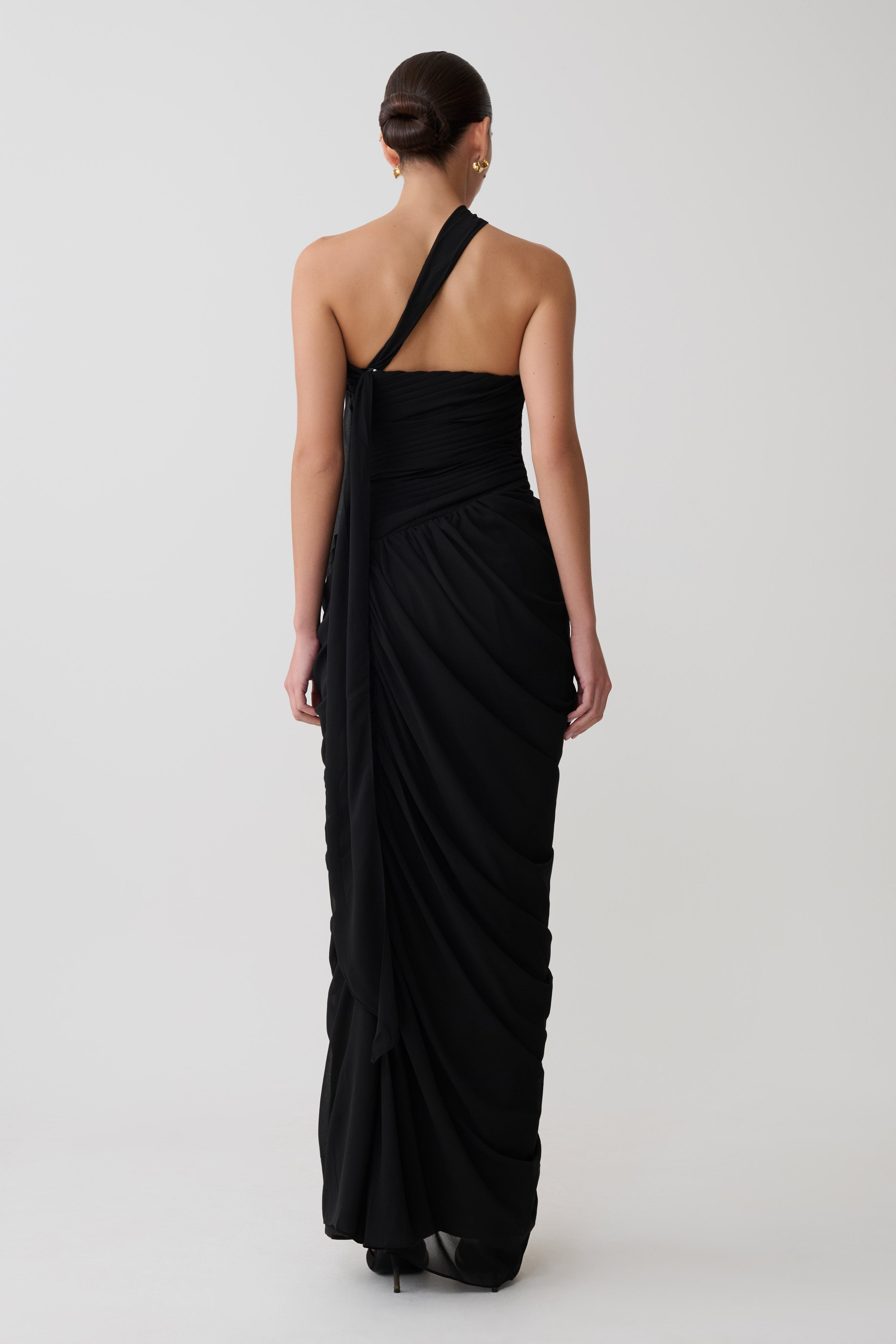 Micaela Chiffon Gathered Maxi Dress - Black