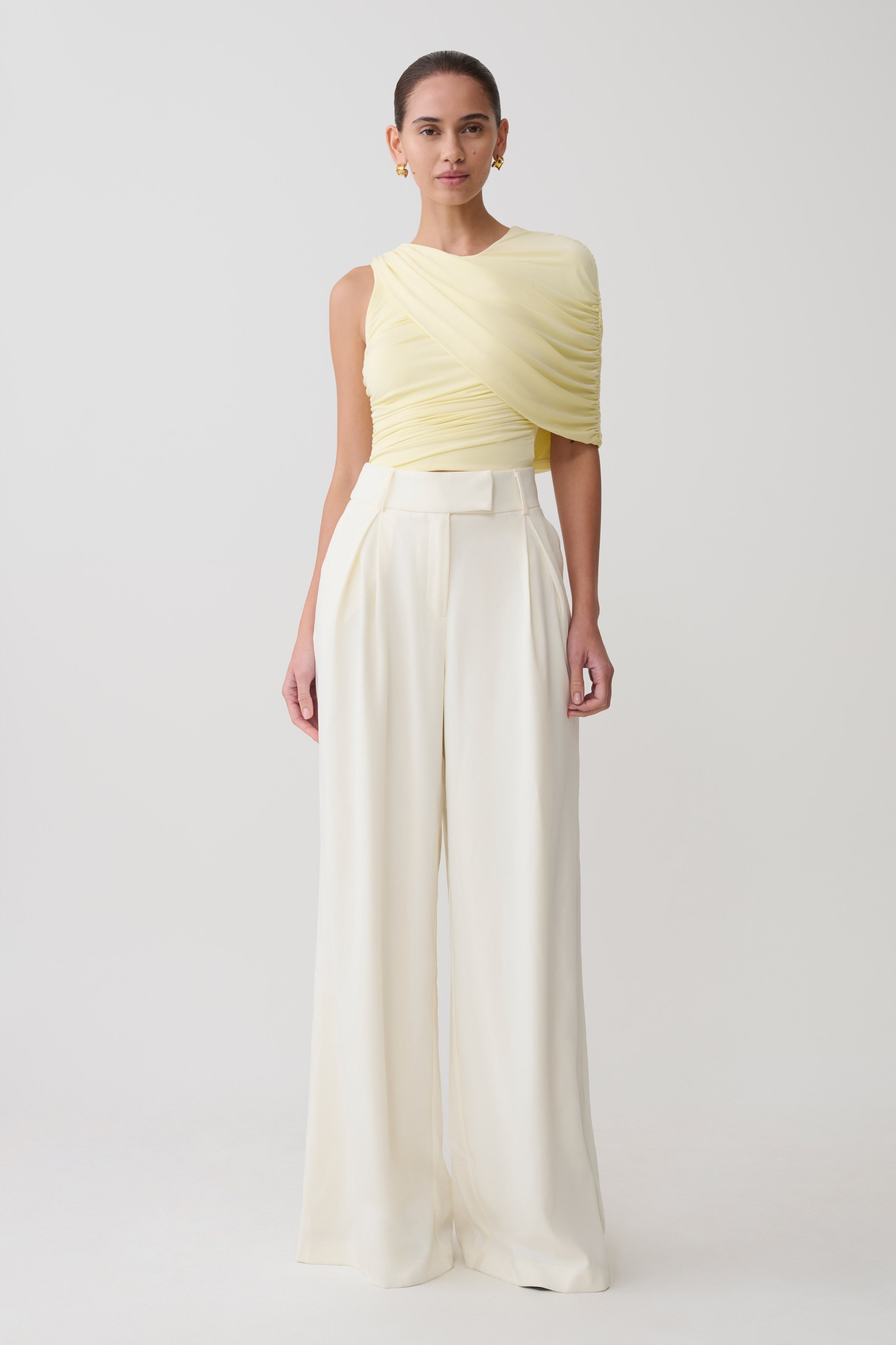 Adrienne One Shoulder Slinky Top - Lemon