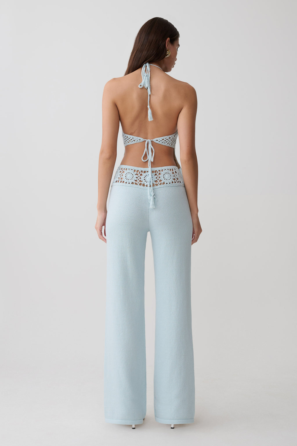 Miley Crochet Waistband Straight Leg Pant - Pale Aqua