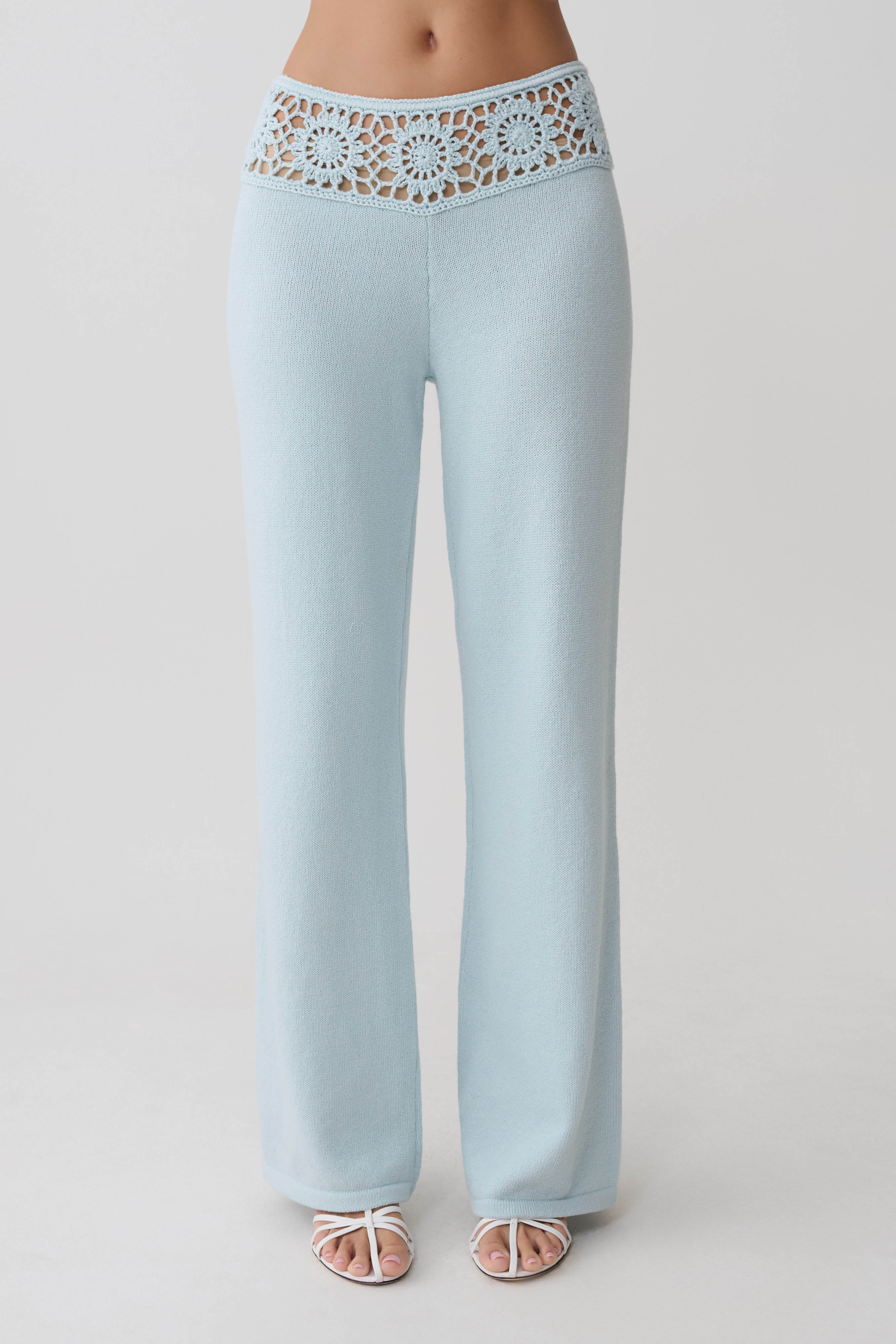 Miley Crochet Waistband Straight Leg Pant - Pale Aqua