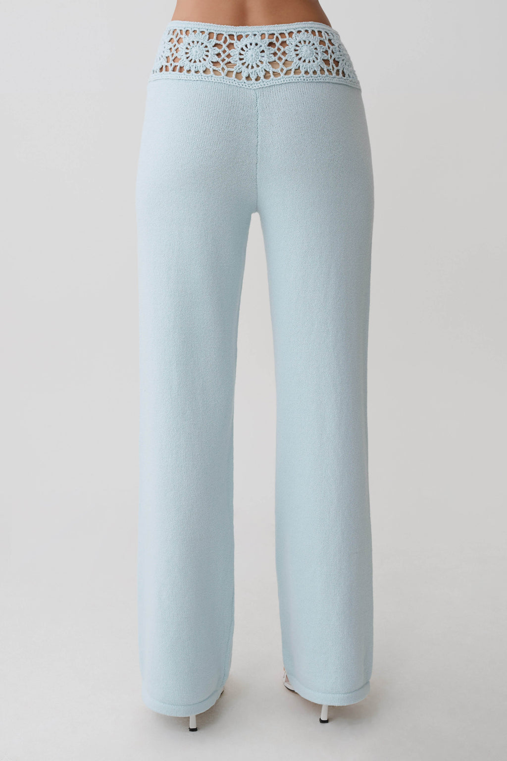 Miley Crochet Waistband Straight Leg Pant - Pale Aqua
