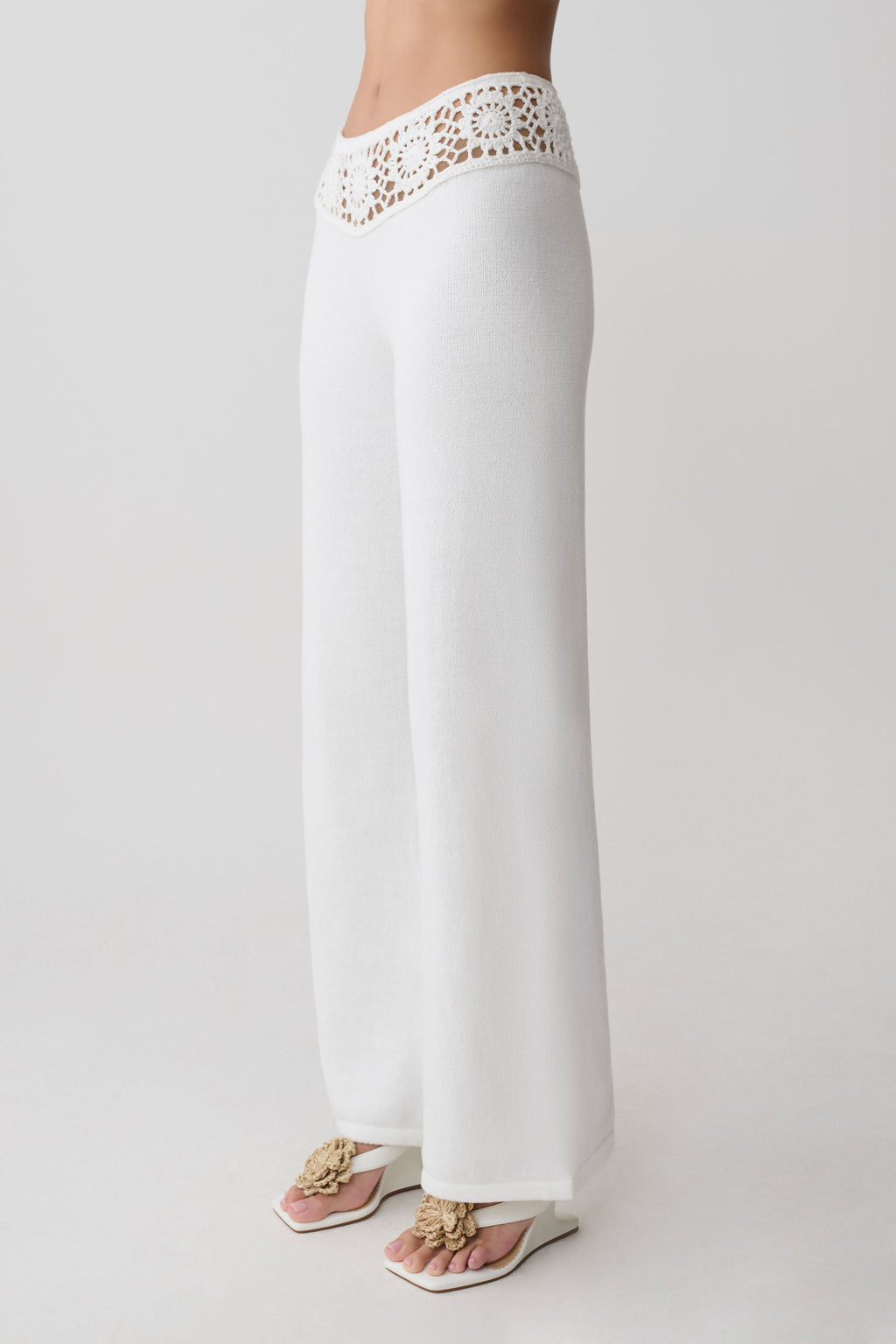 Miley Crochet Waistband Straight Leg Pant - Ivory
