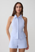 Allison Halter Sleeveless Shirt - Blue Pinstripe
