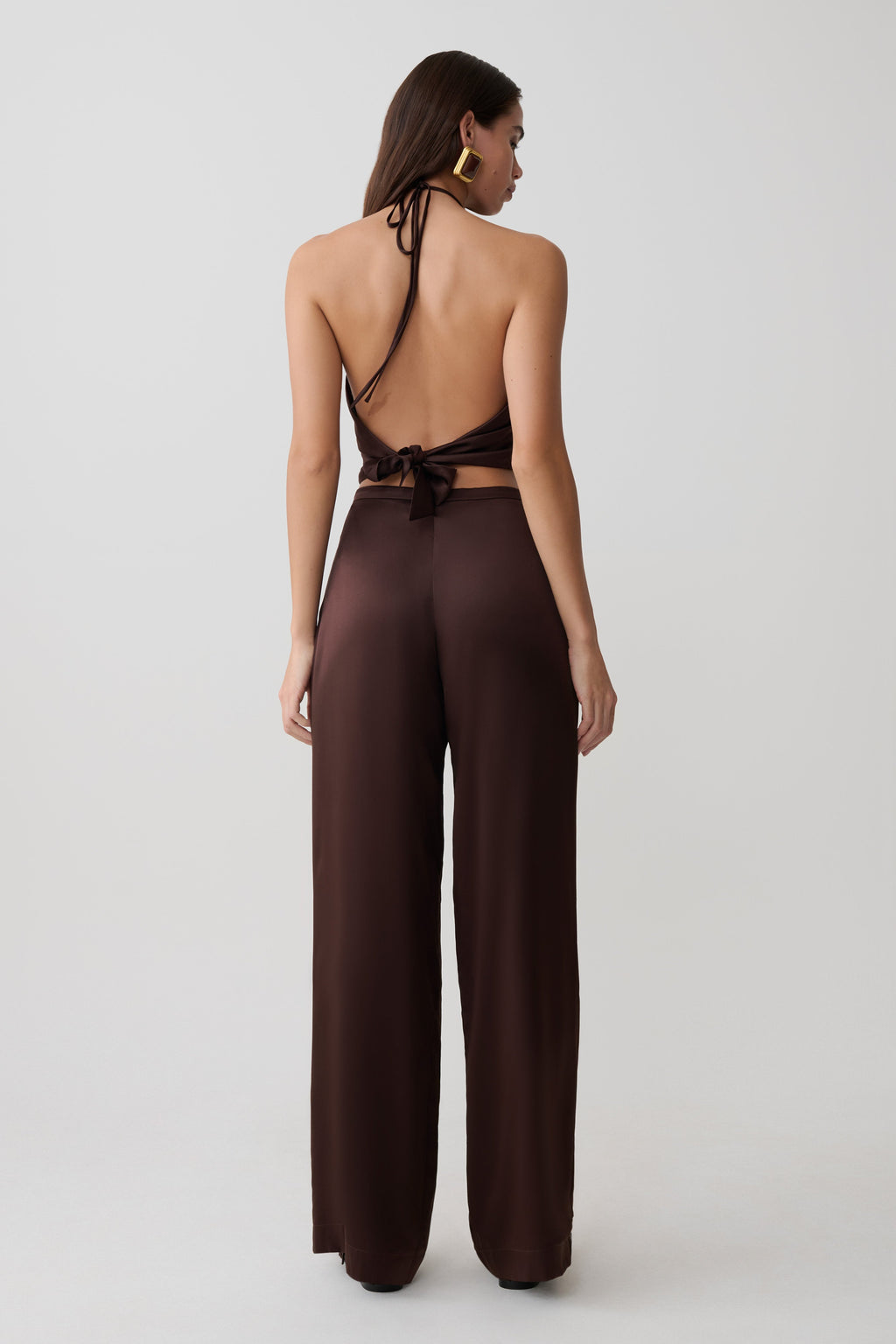 Kayla Silk Blend Straight Leg Pants - Dark Chocolate