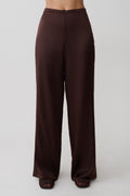 Kayla Silk Blend Straight Leg Pants - Dark Chocolate