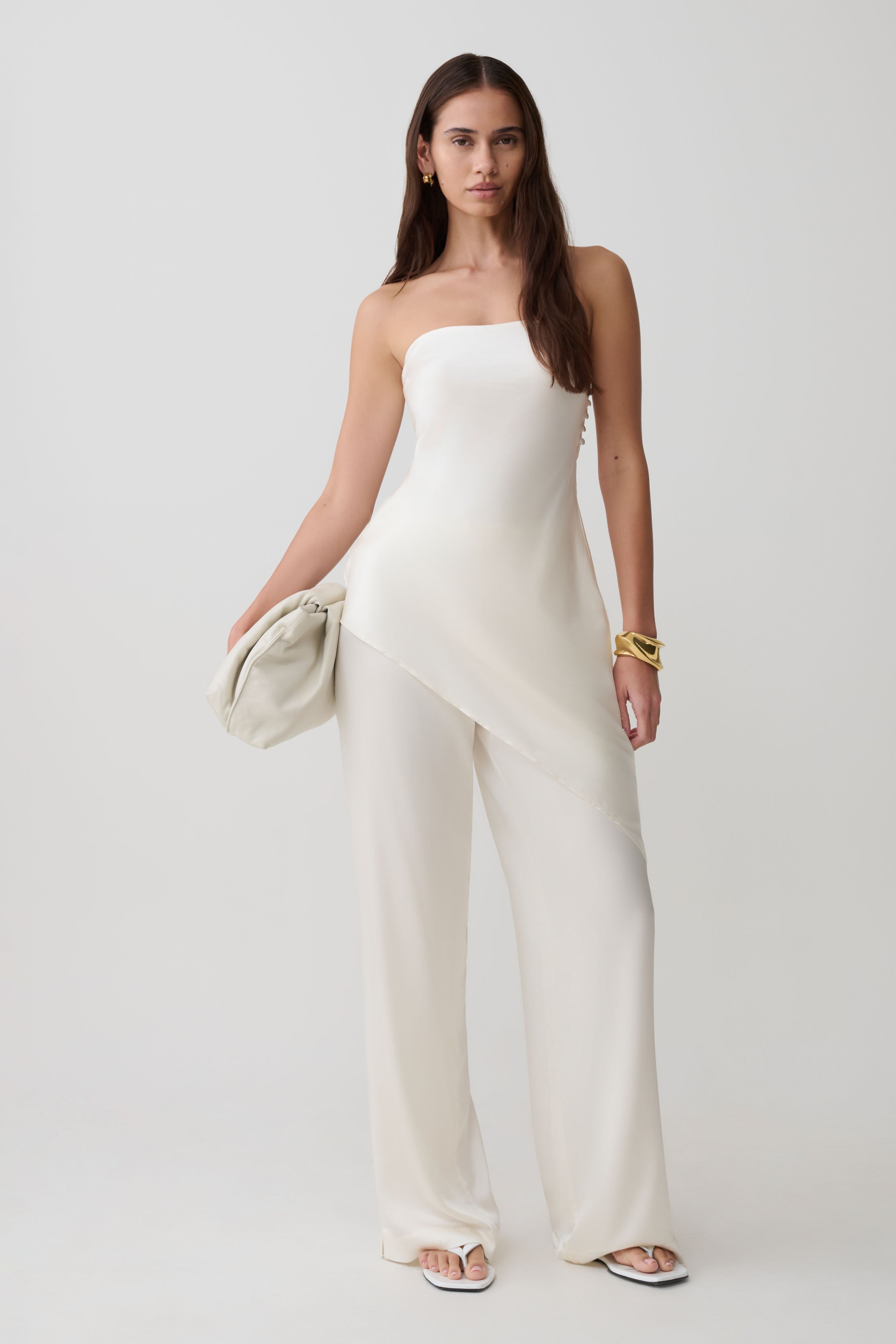 Kayla Silk Blend Straight Leg Pants - Ivory
