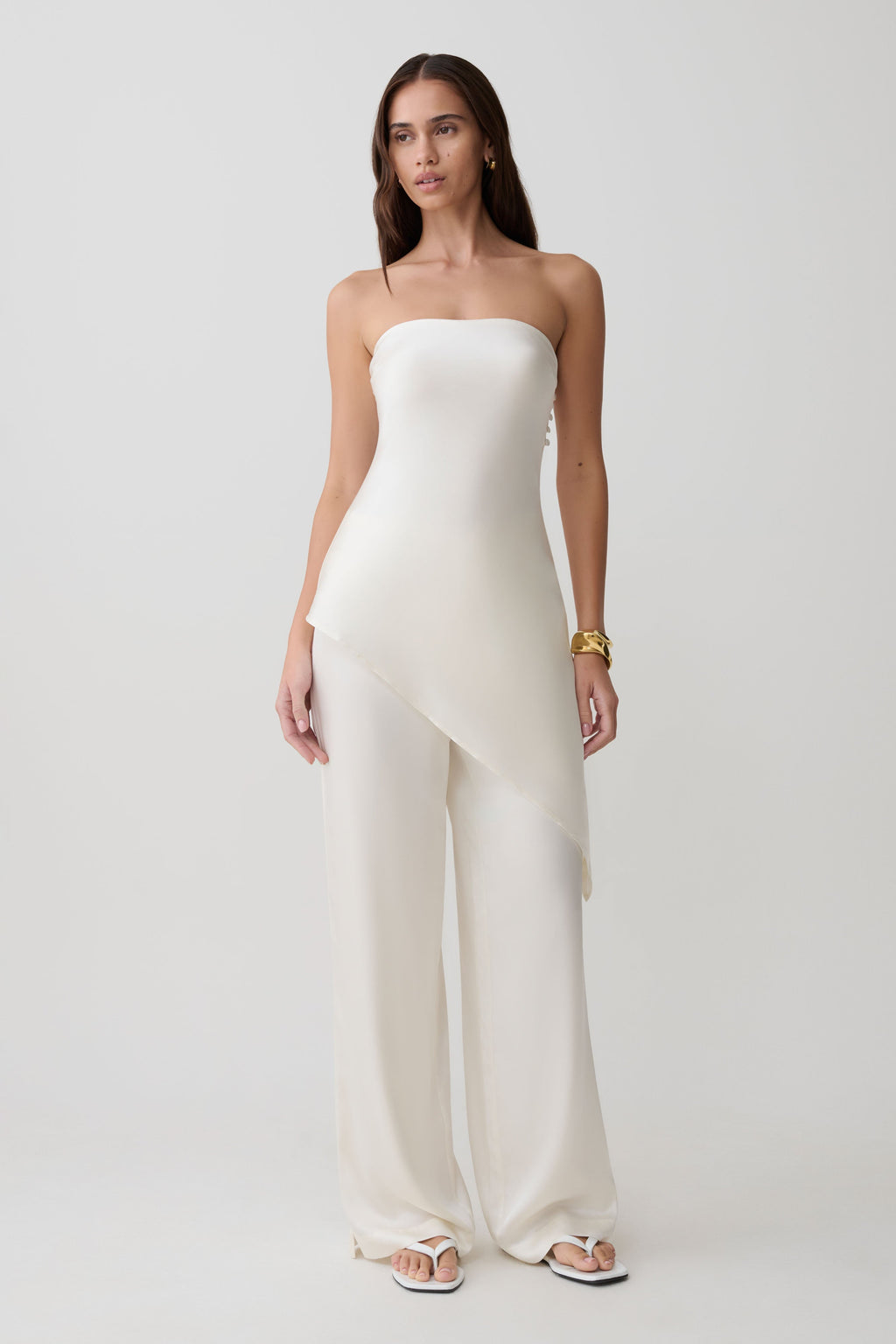 Kayla Silk Blend Straight Leg Pants - Ivory