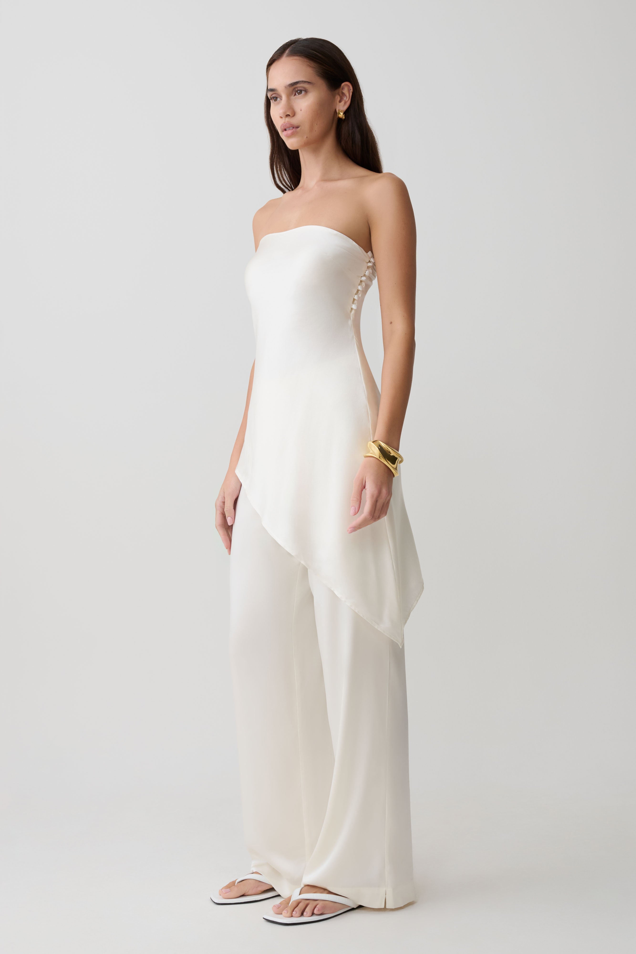 Kayla Silk Blend Straight Leg Pants - Ivory