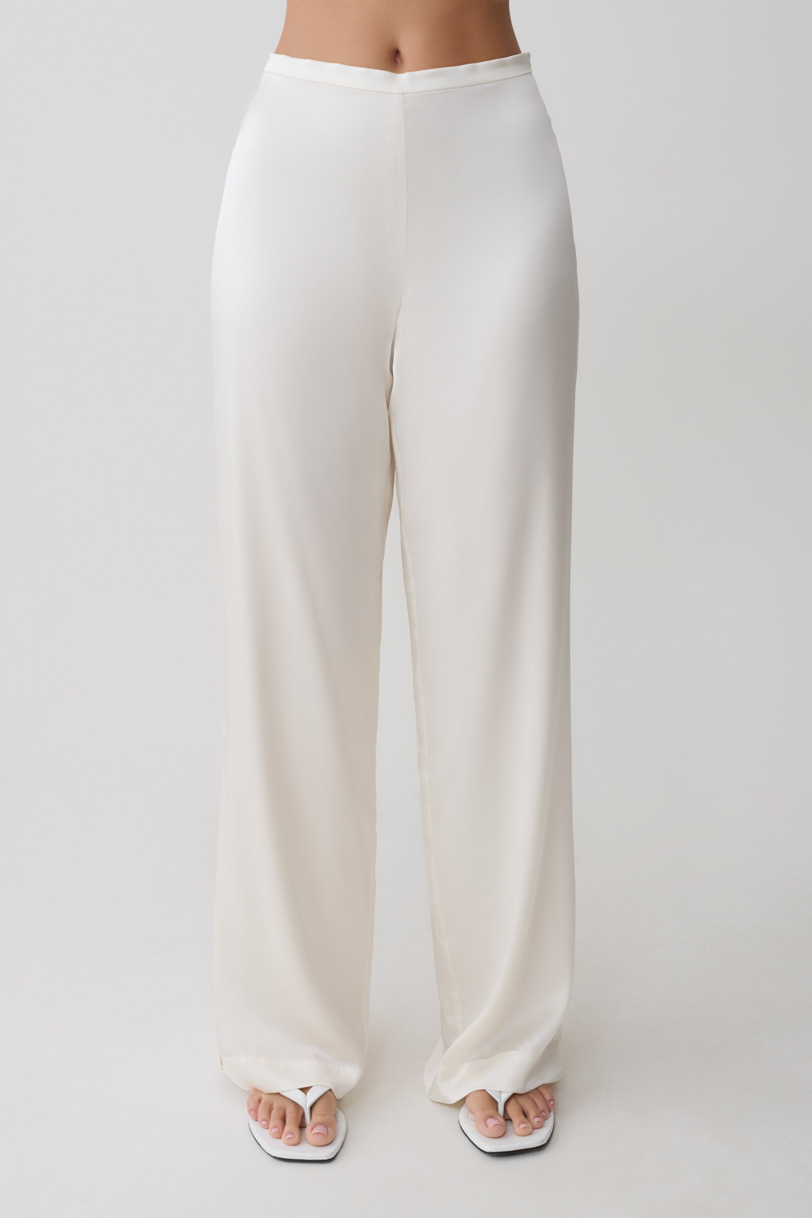 Kayla Silk Blend Straight Leg Pants - Ivory