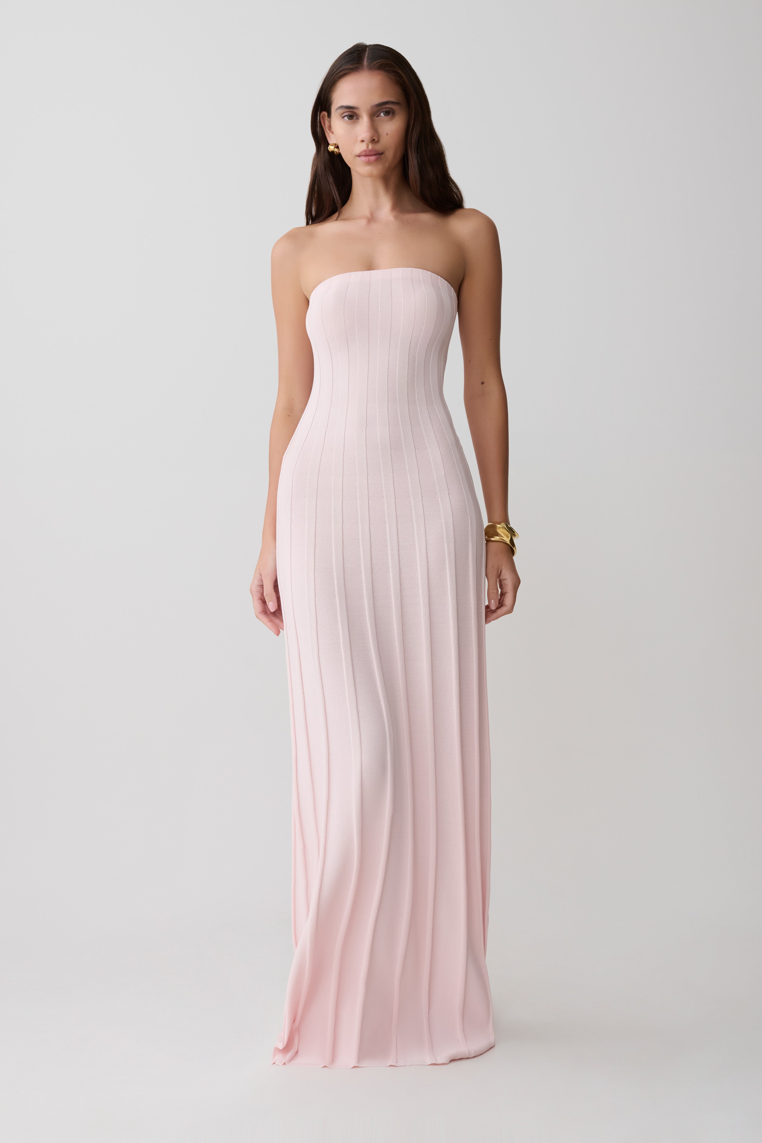 Pia Ribbed Strapless Maxi Dress - Baby Pink
