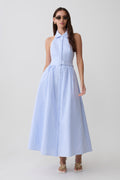 Cindy Collared Midi Dress - Blue Pinstripe