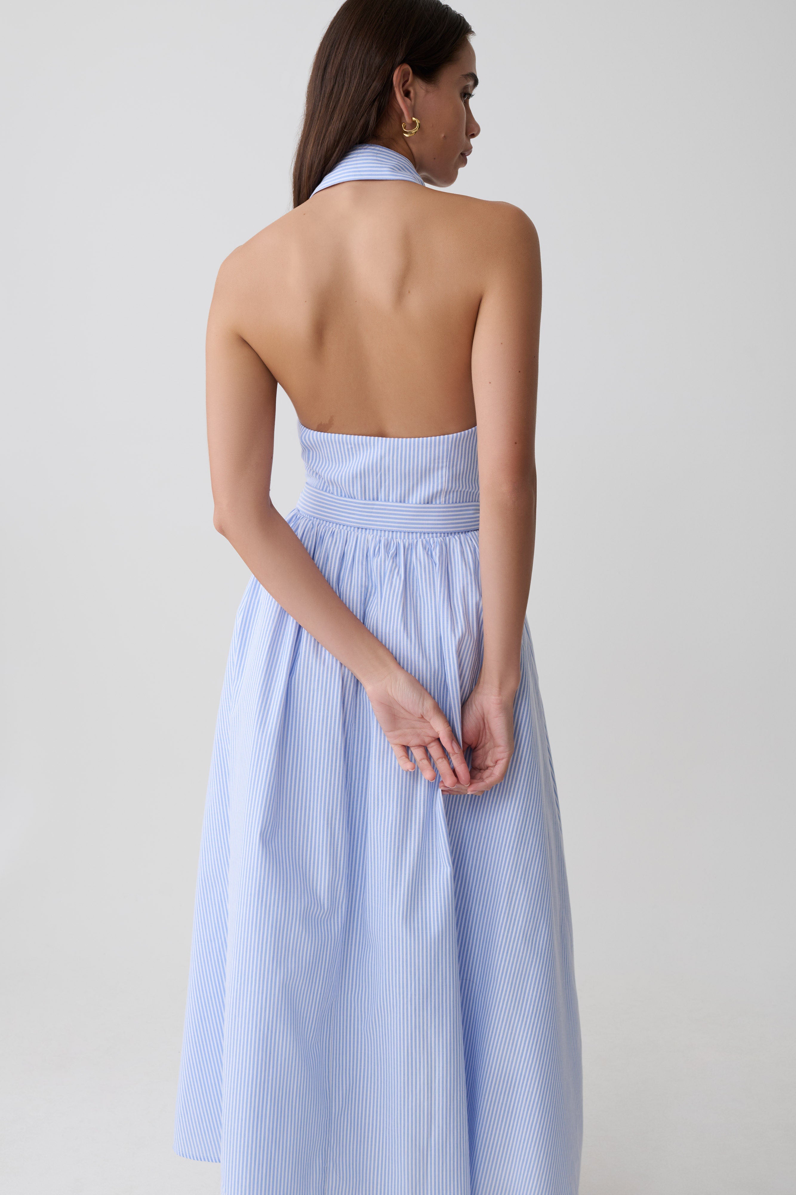 Cindy Collared Midi Dress - Blue Pinstripe
