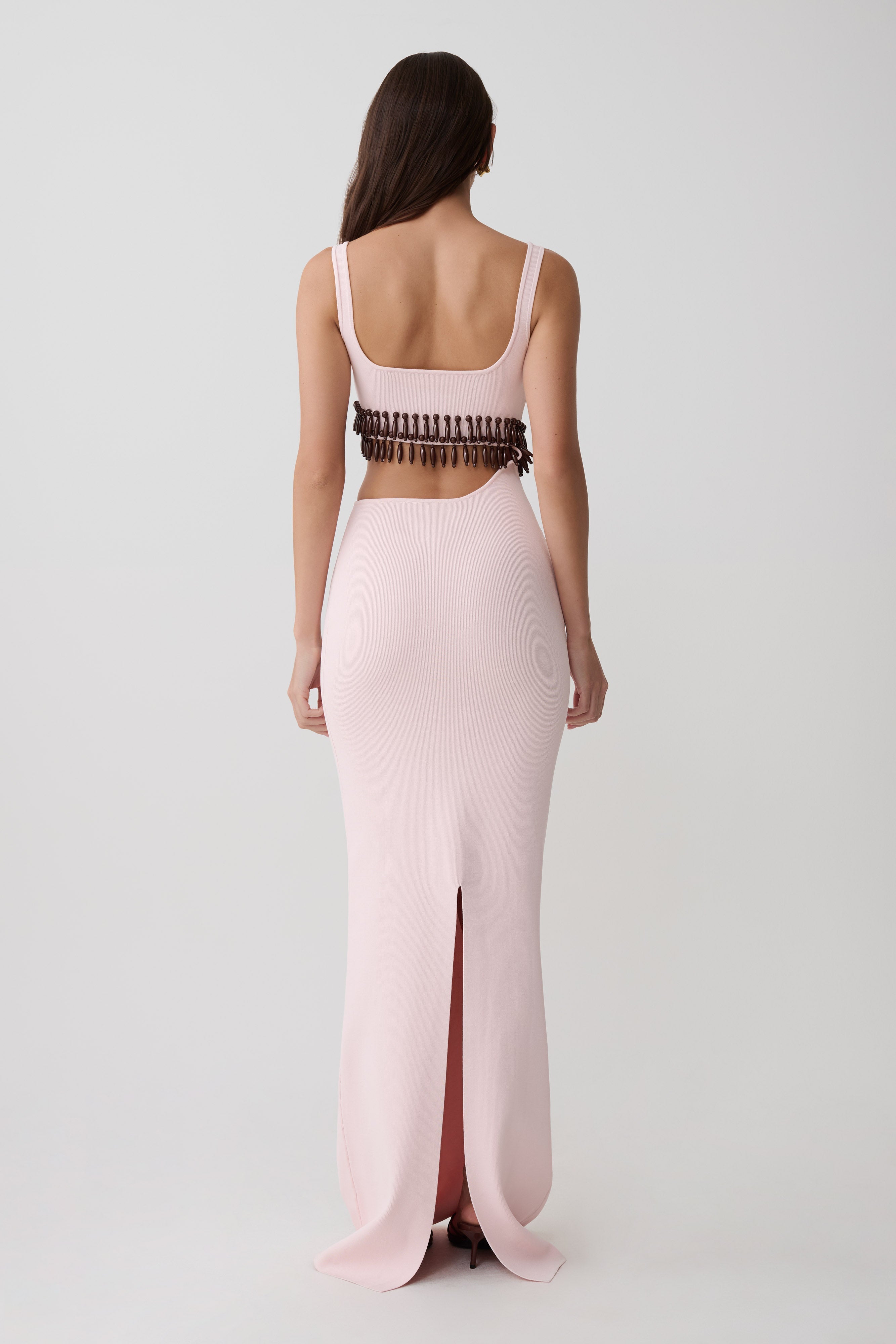 Ruvic Knit Maxi Beaded Dress - Baby Pink